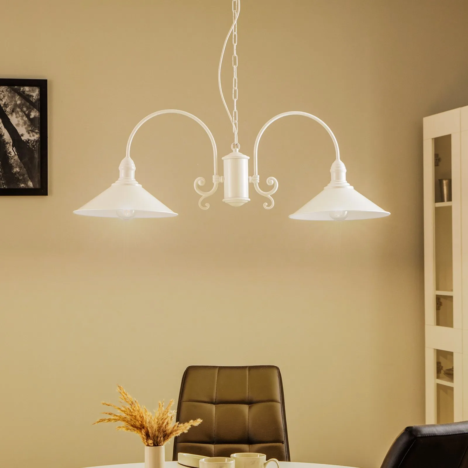 Lampada a sospensione Elmo, 2 luci, bianco