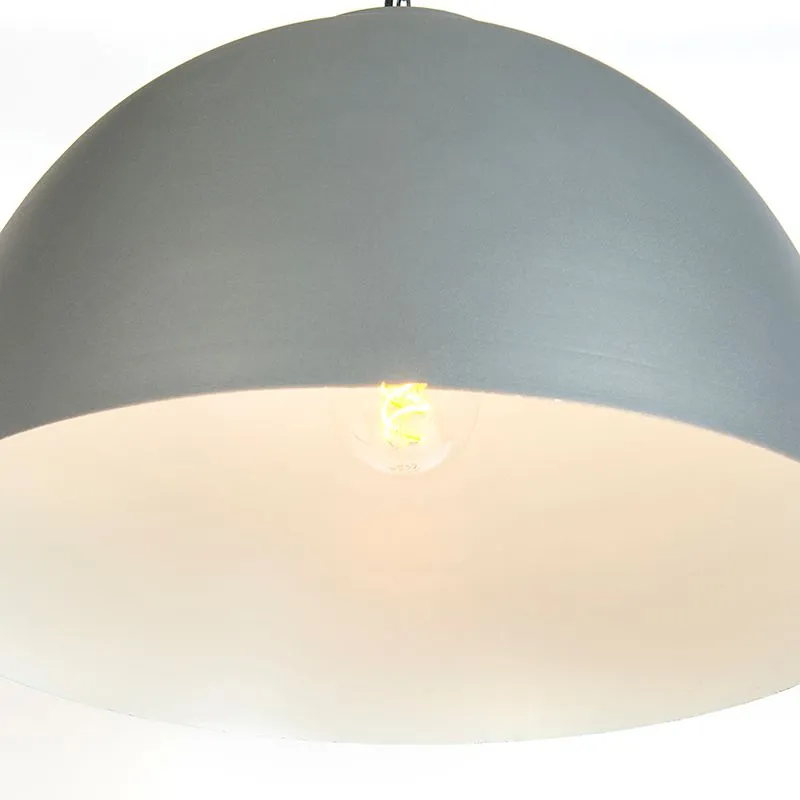 Lampada a sospensione industriale 60cm grigia con interno bianco - hoodi