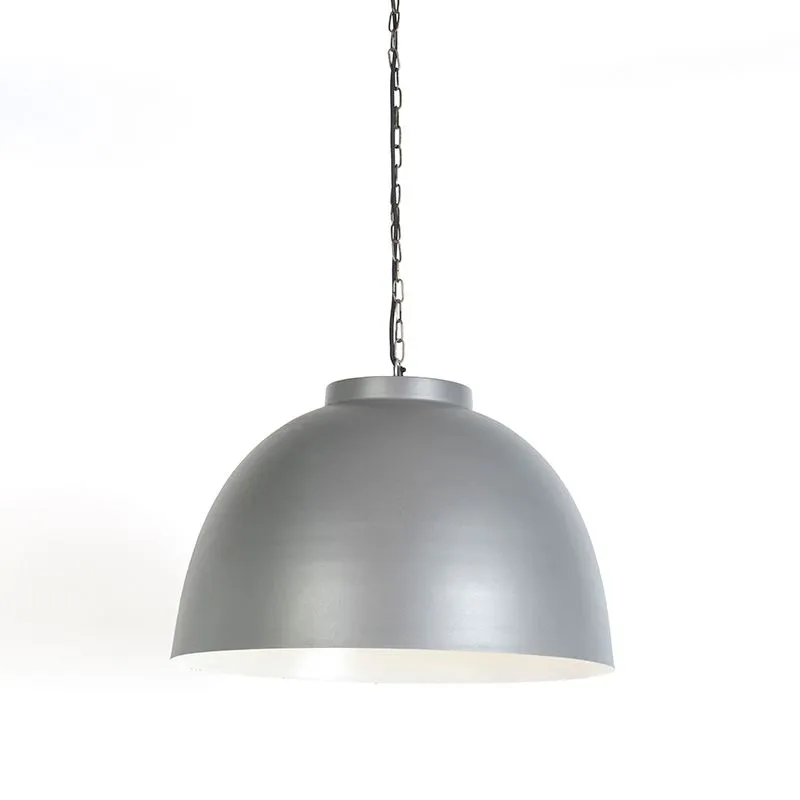 Lampada a sospensione industriale 60cm grigia con interno bianco - hoodi