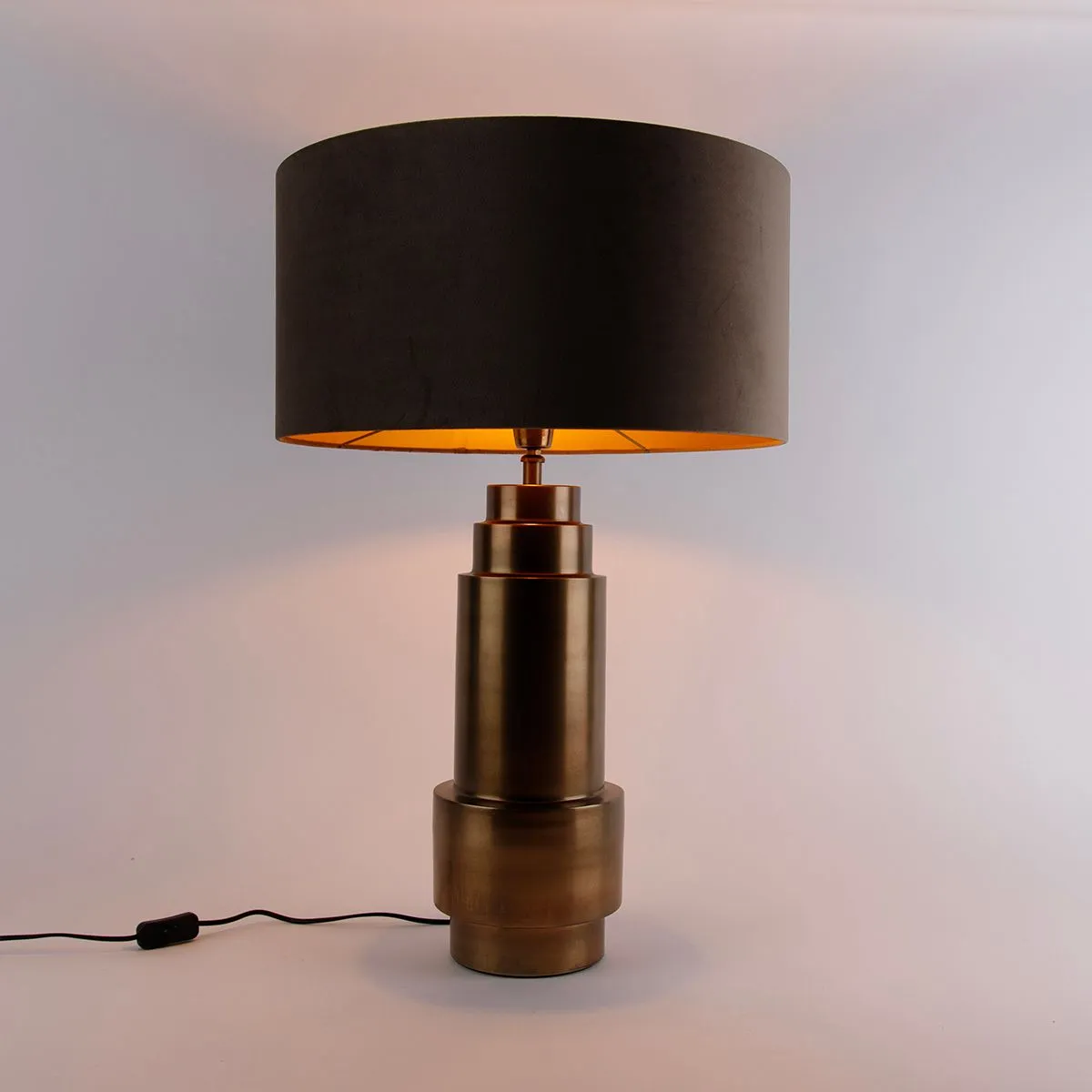 Lampada da tavolo in velluto color tortora bronzo con oro 50 cm - Bruut