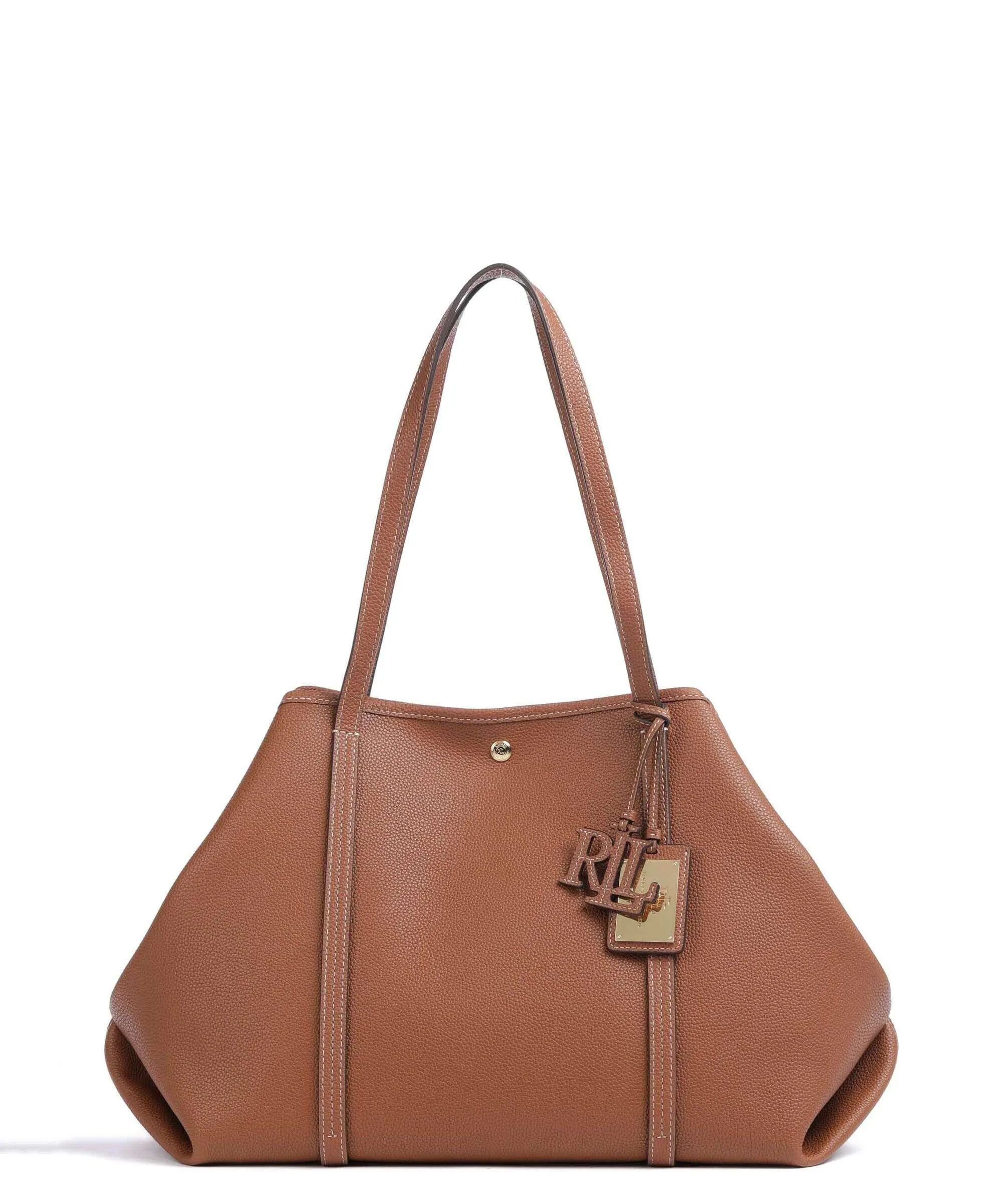  Lauren Ralph Lauren Emerie Large Borsa shopper pelle di vacchetta grana marrone  