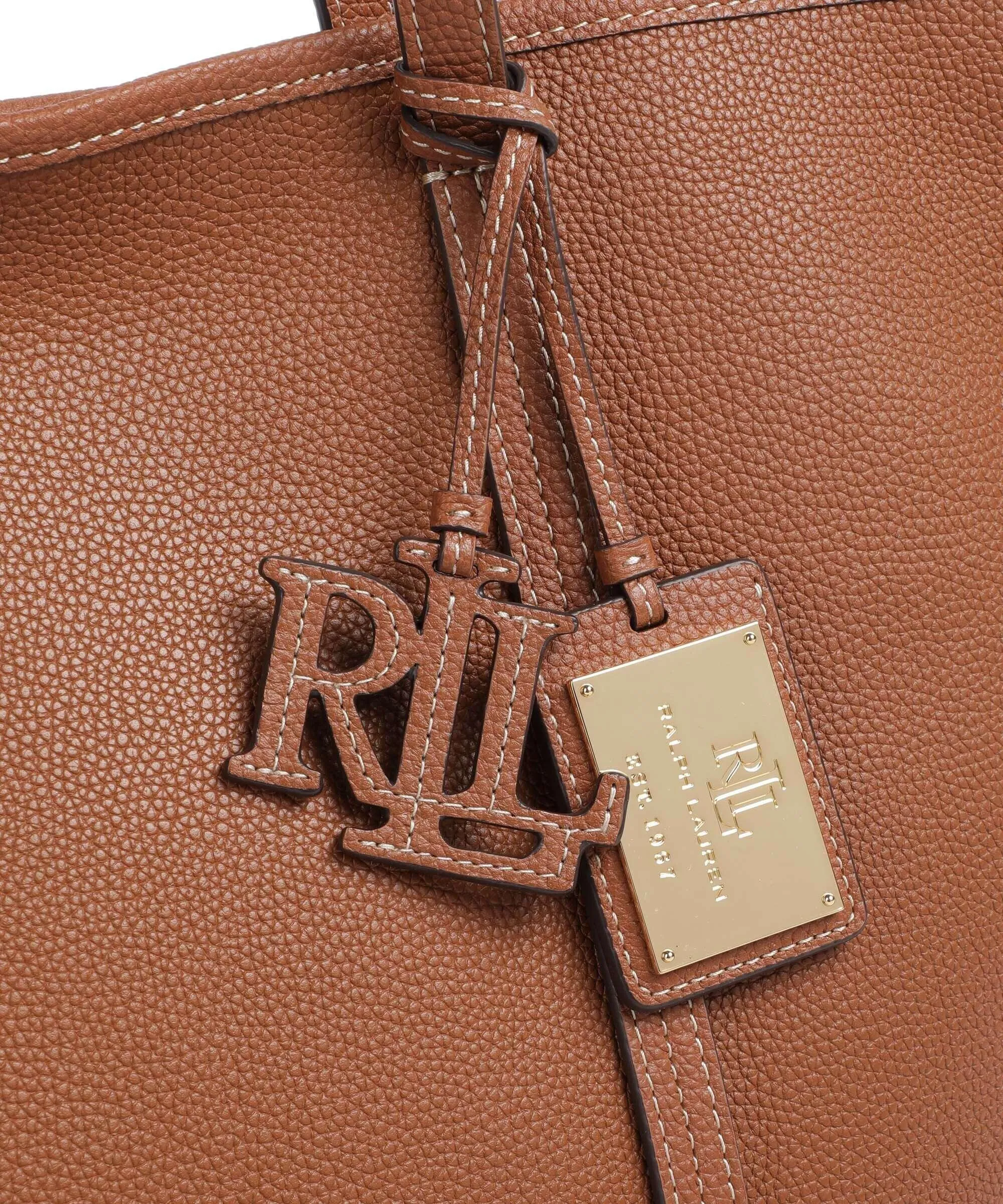 Lauren Ralph Lauren Emerie Large Borsa shopper pelle di vacchetta grana marrone  
