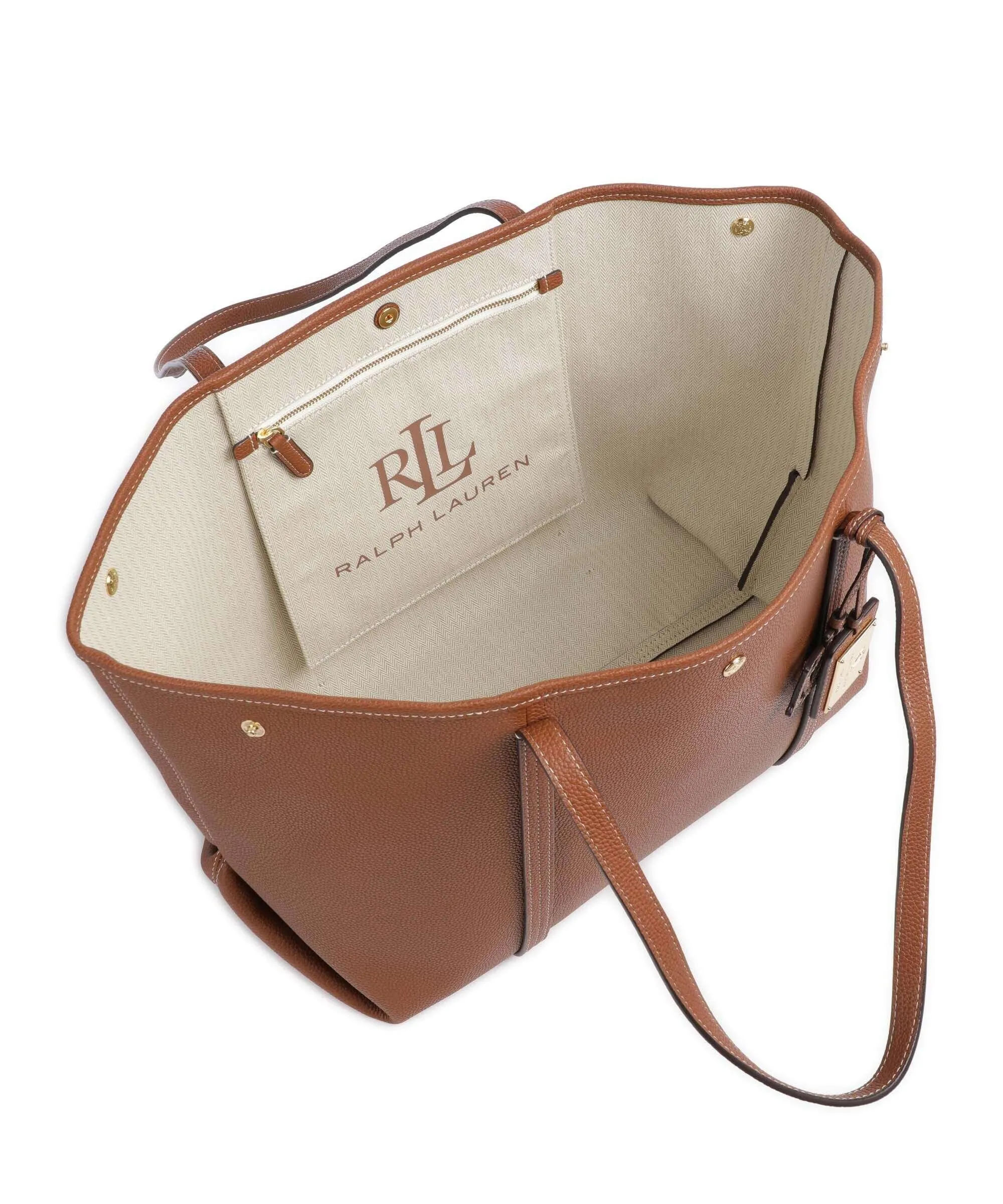  Lauren Ralph Lauren Emerie Large Borsa shopper pelle di vacchetta grana marrone  