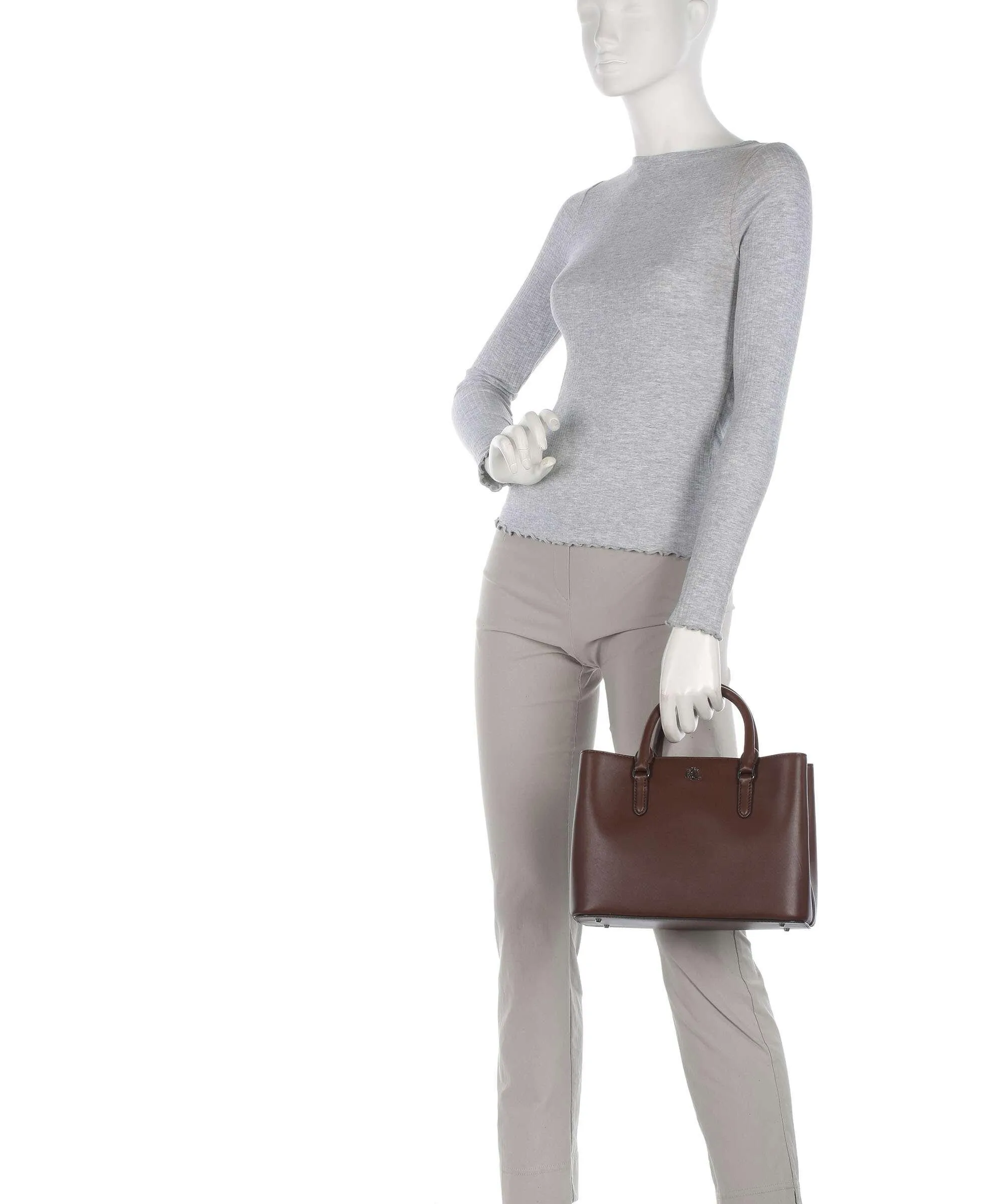  Lauren Ralph Lauren Marcy 26 Borsa a mano pelle di vacchetta finemente grana mogano  