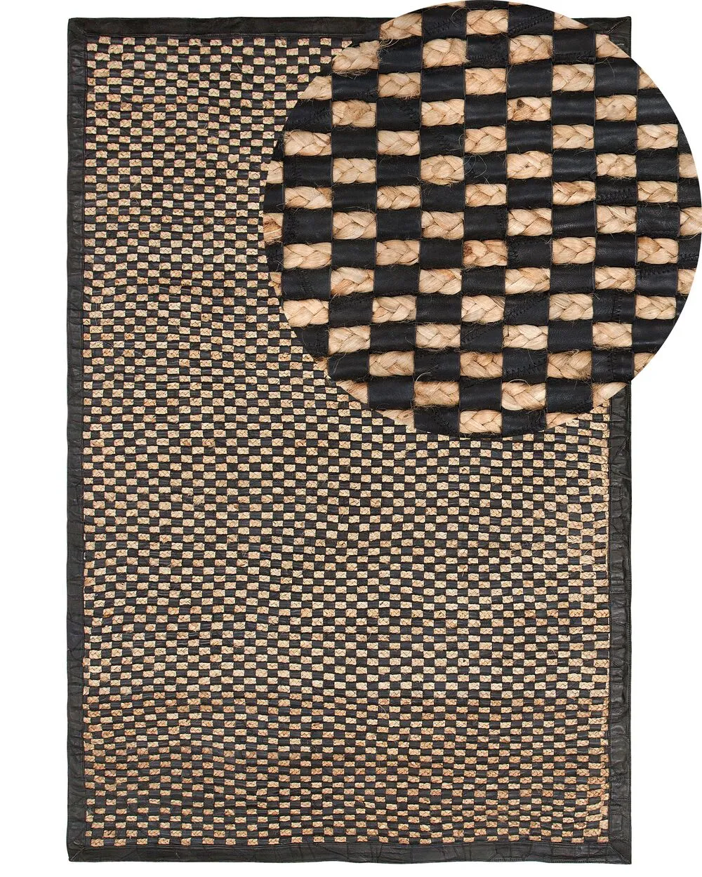 Leather Area Rug 140 x 200 cm Black and Beige GERCE II