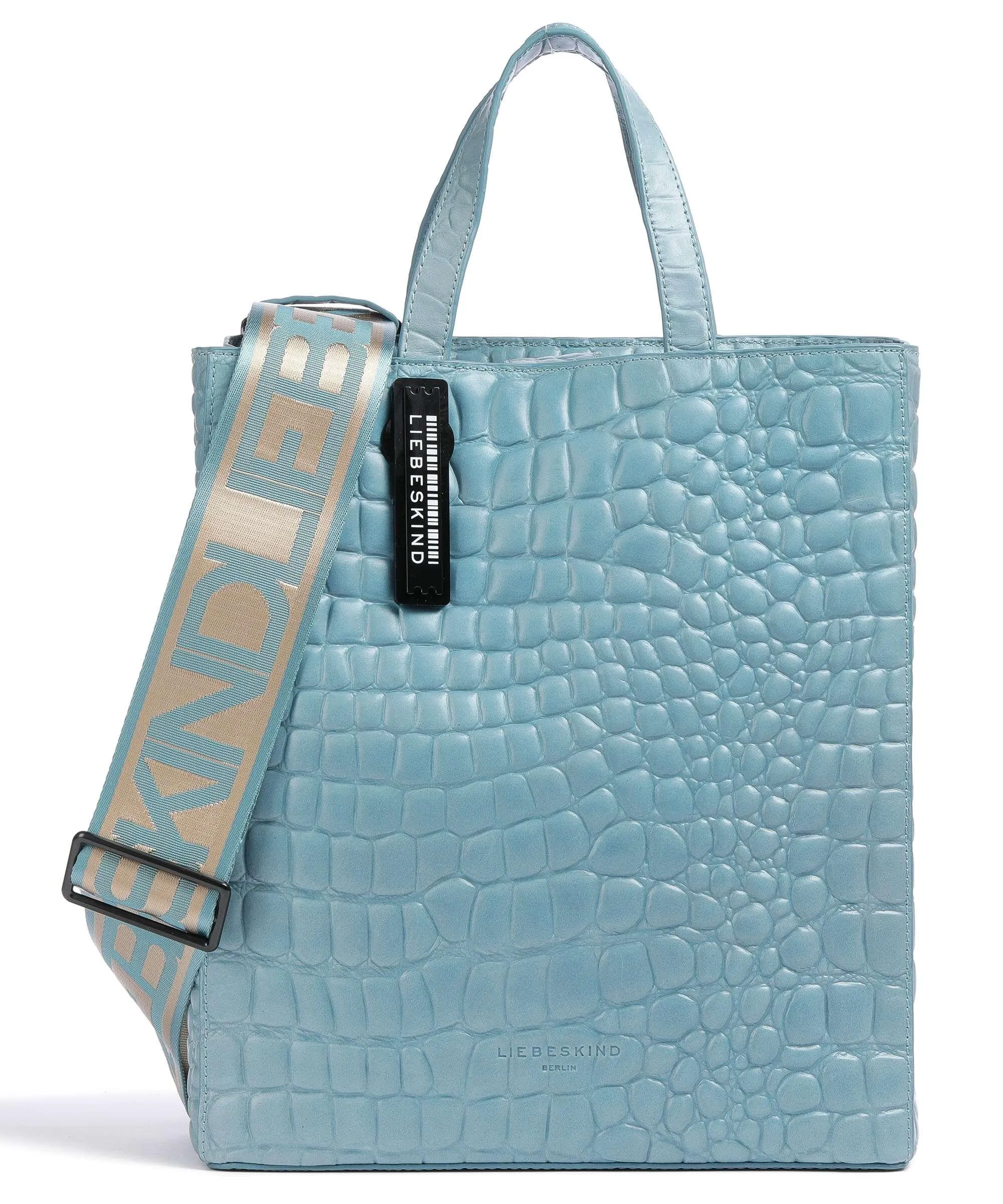  Liebeskind Paper Bag Waxy Croco M Borsa a mano pelle in rilievo blu  