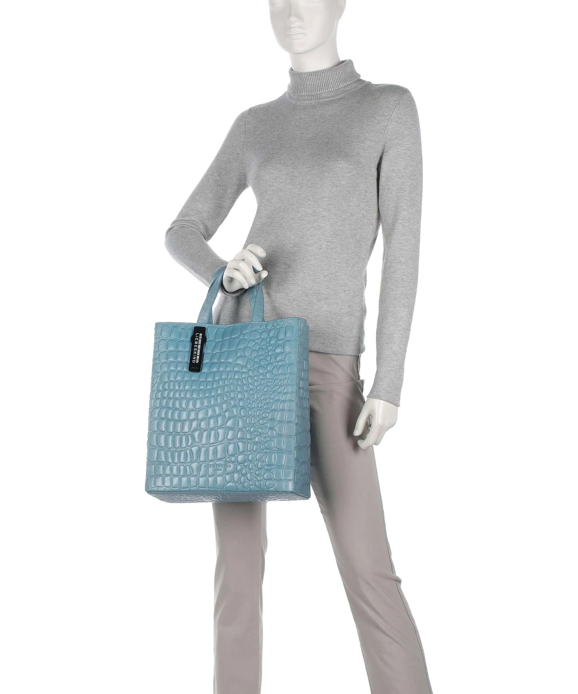  Liebeskind Paper Bag Waxy Croco M Borsa a mano pelle in rilievo blu  