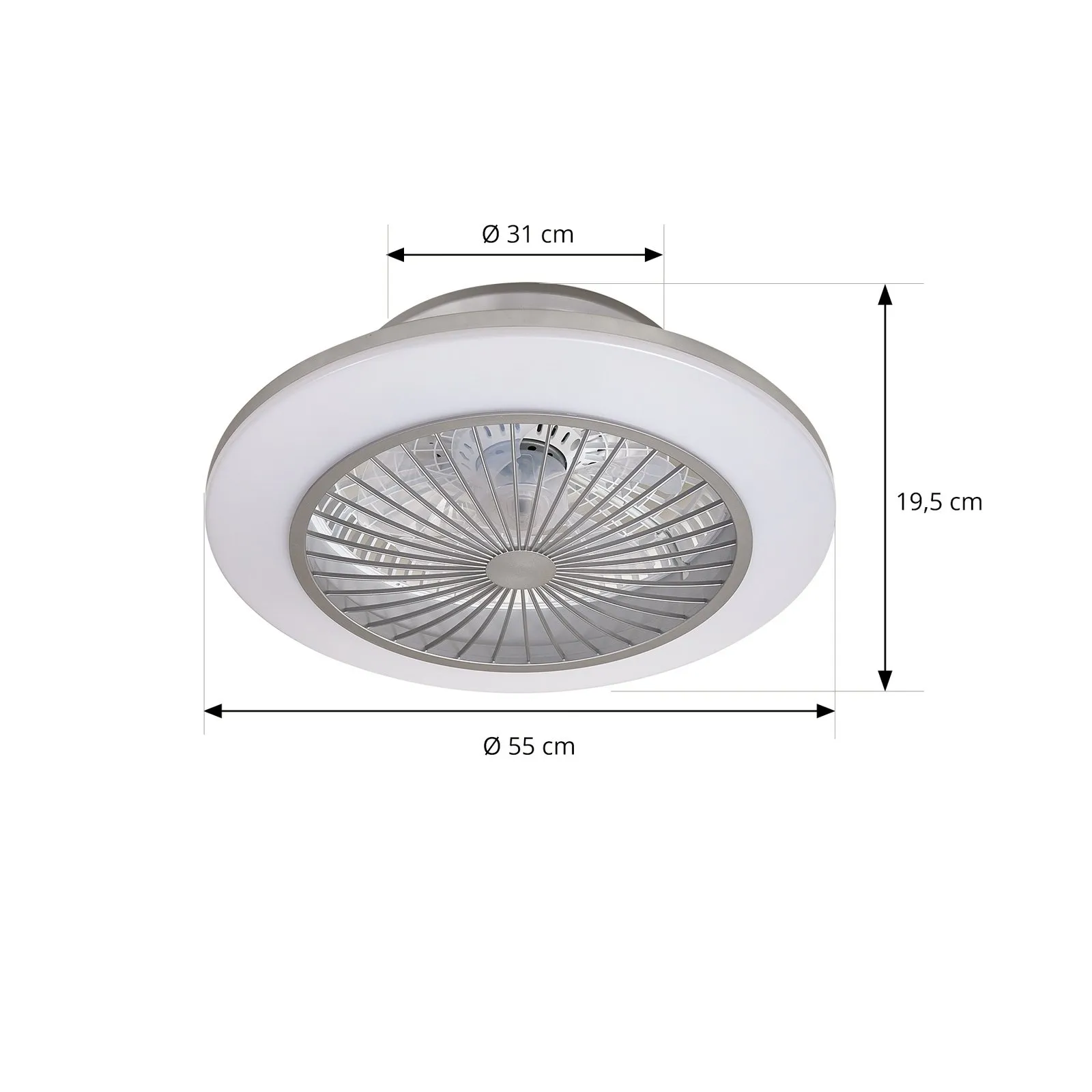 Lindby Ventilatore da soffitto LED Mamuti, argento, silenzioso, Ø 55 cm