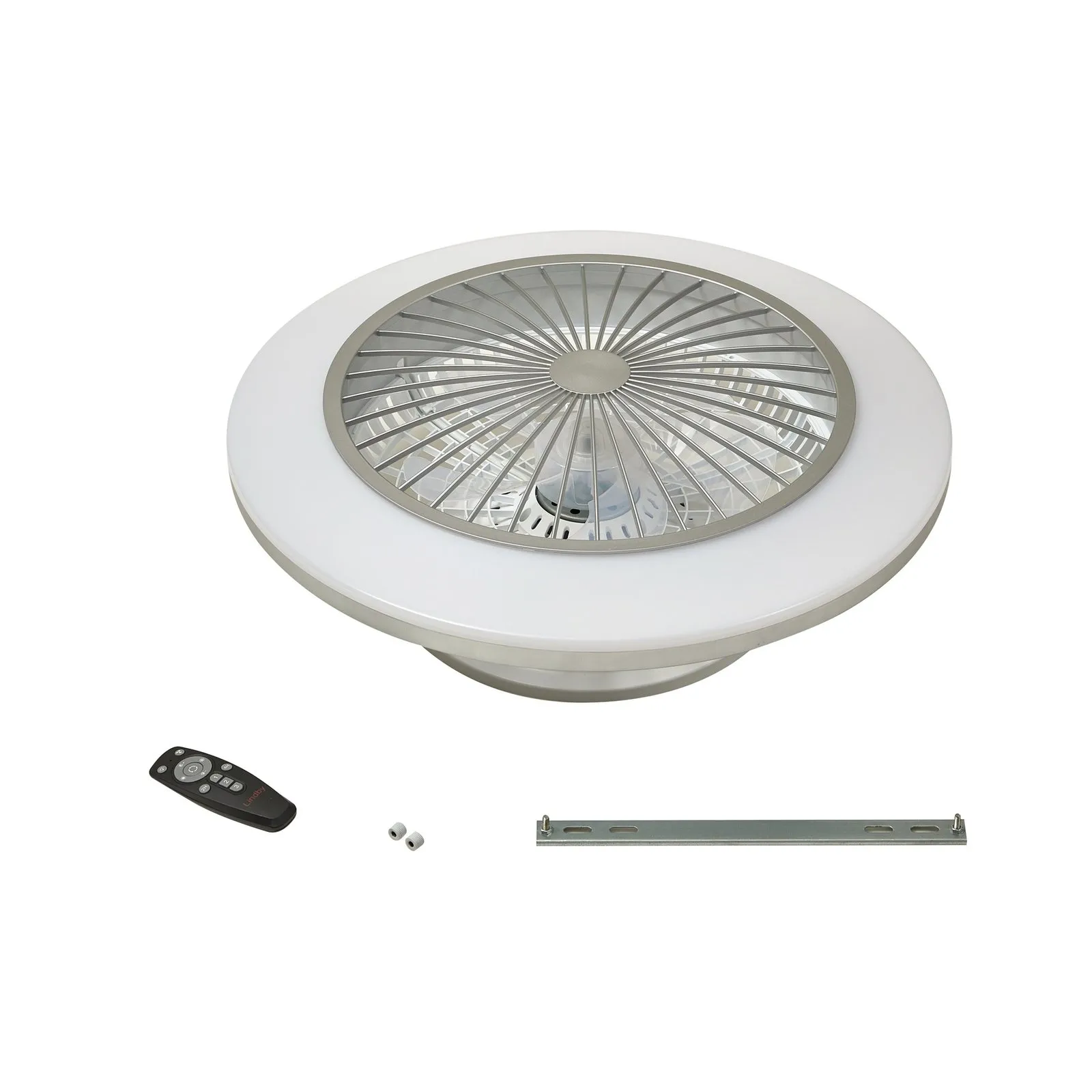 Lindby Ventilatore da soffitto LED Mamuti, argento, silenzioso, Ø 55 cm