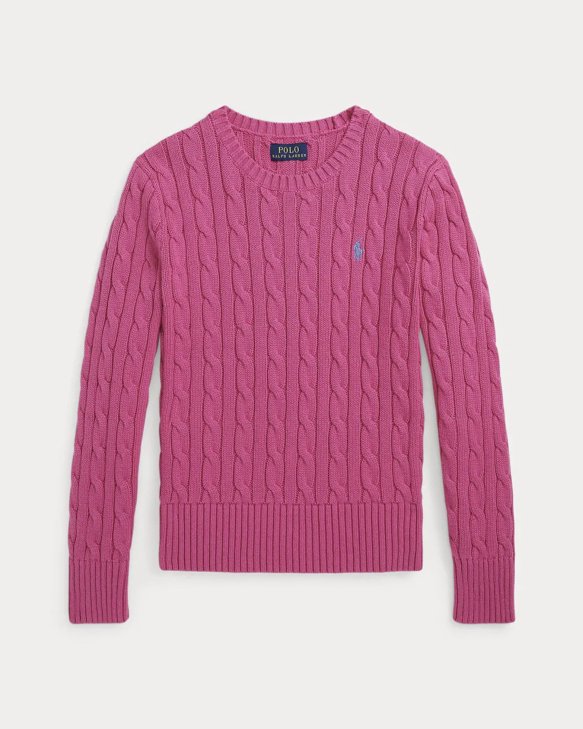Maglia fucsia in cotone a trecce con logo pony azzurro S-L
