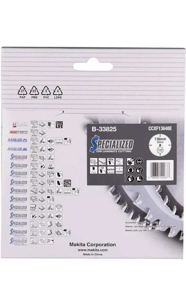 Makita  B-33825 Lama circolare 136 x 20 x 1 mm Numero di denti: 48 1 pz.