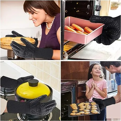 MILcea Guanti da forno, resistenti al calore, per cucina e barbecue, per saldatura (nero)