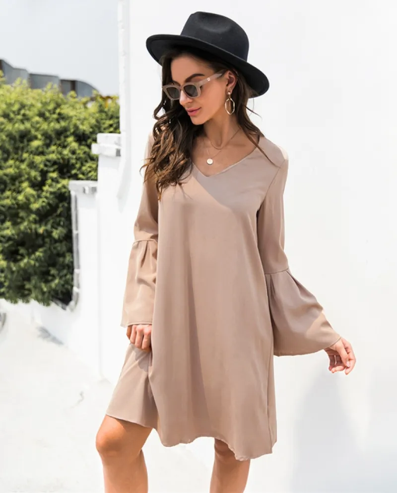 Mini Vestito Da Donna Moda Casual Allentato Vestito Nero Donne Eleganti Con Scollo A V Manica Lunga Beach Party Abiti Robe Femme