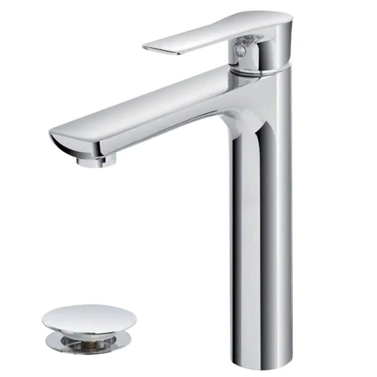 Miscelatore alto per lavabo in ottone cromato con piletta Flat Feridras 