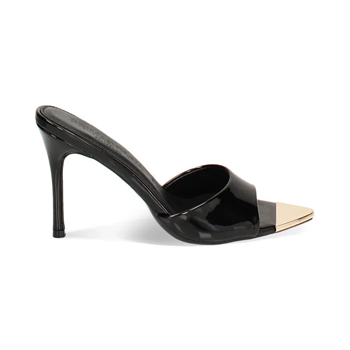 Mules Open Toe nere in vernice, tacco 9,5 cm