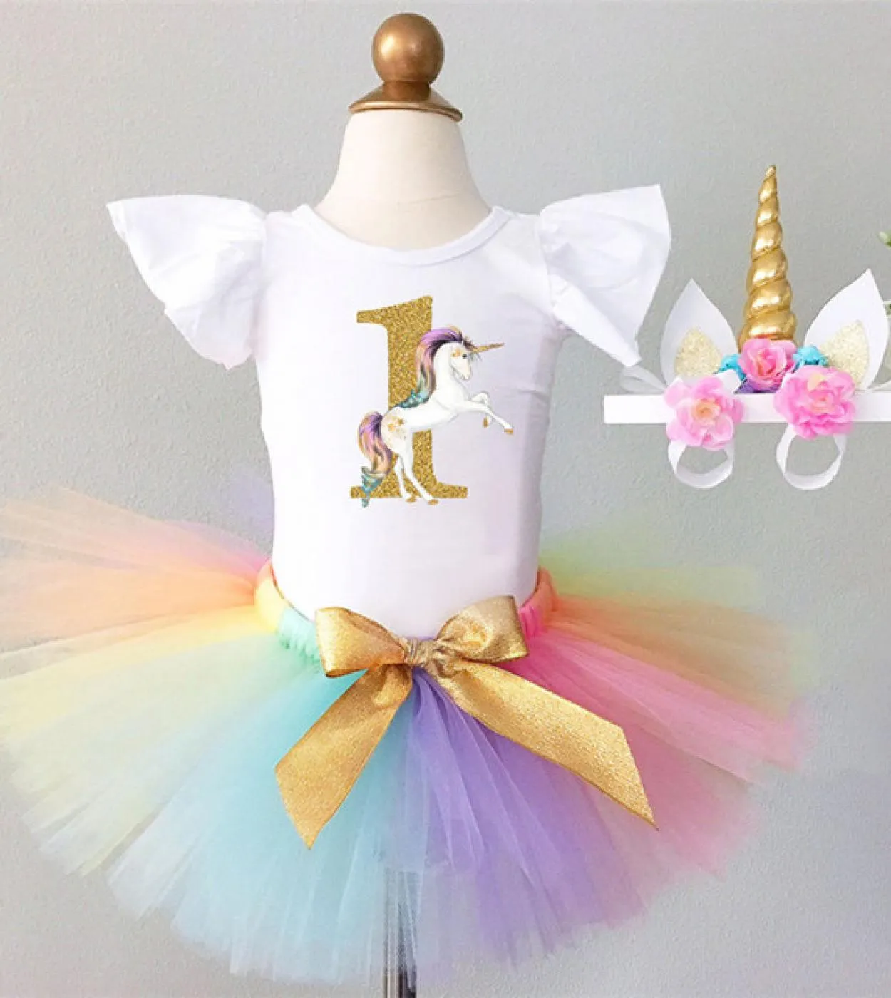 Neonato Neonato Battesimo Un Anno 1 ° Compleanno Vestito Principessa Cottoning Battesimo Neonata Abito Unicorno Baby Clo