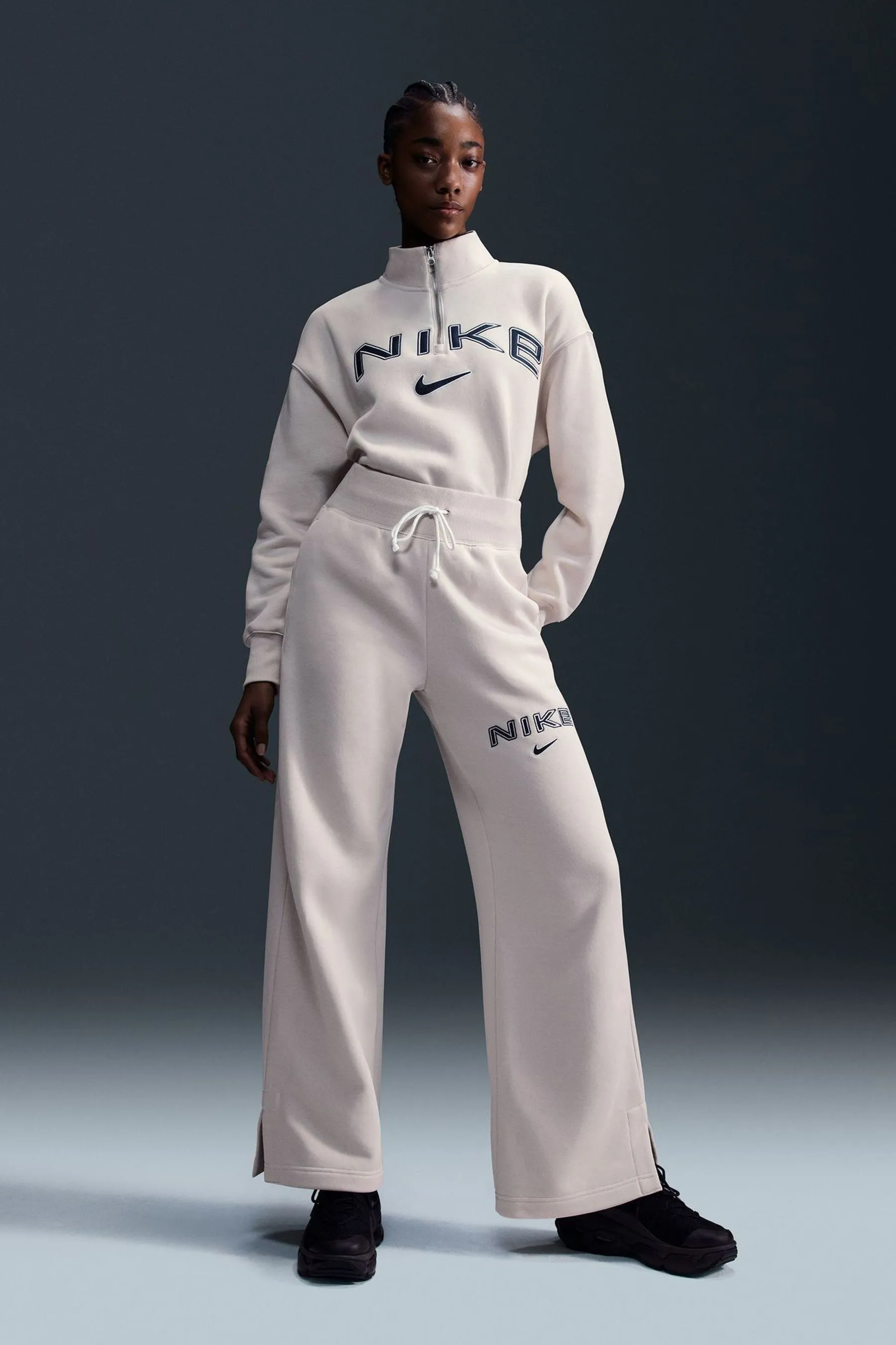 Nike Phoenix Fleece Varsity Over-Oversized Logo Quarter-Zip Sweatshirt    
