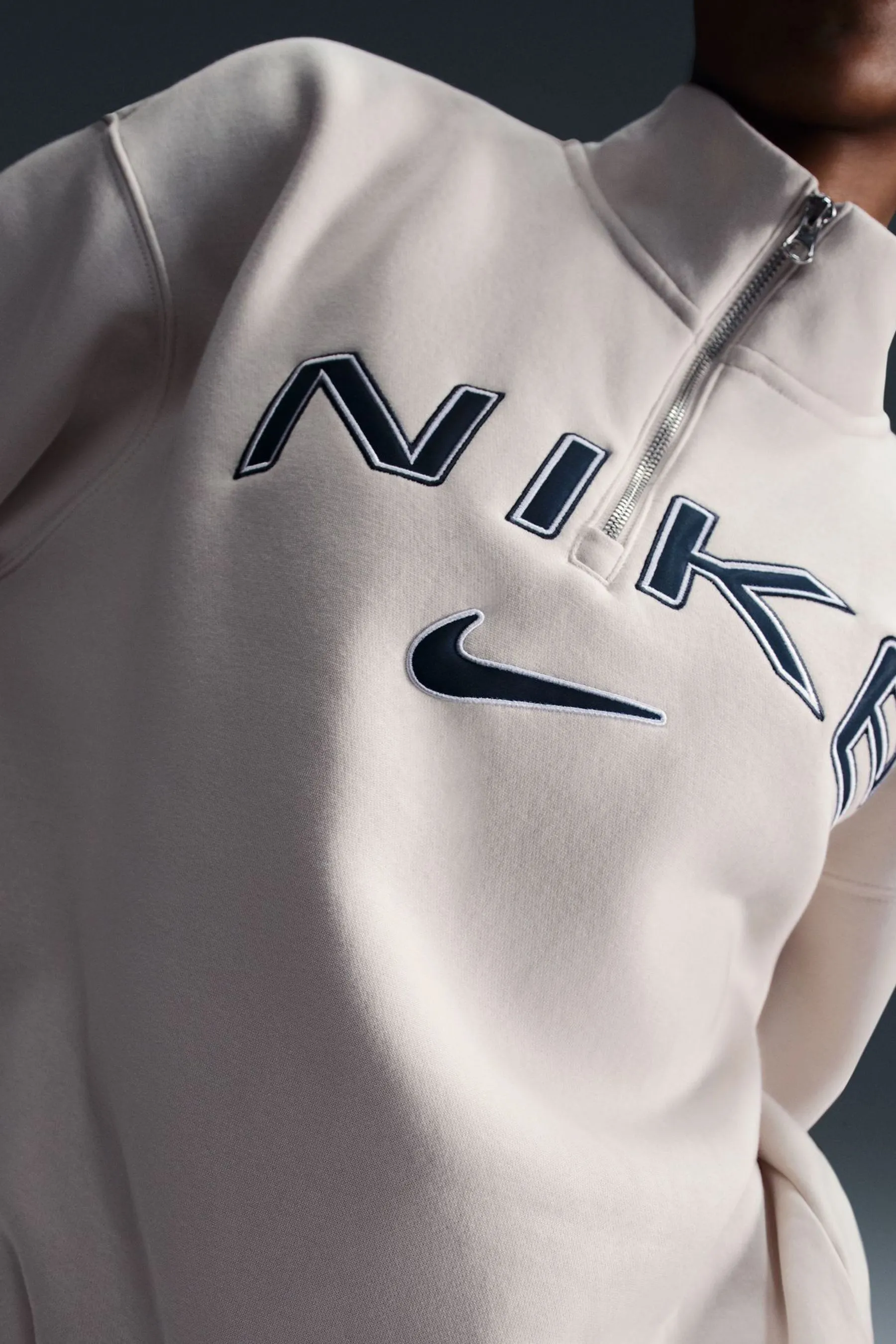 Nike Phoenix Fleece Varsity Over-Oversized Logo Quarter-Zip Sweatshirt    