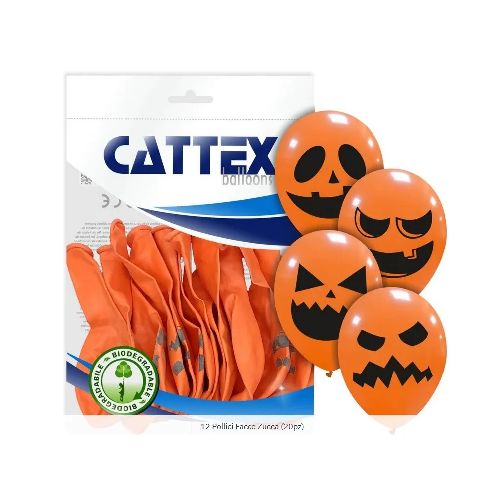 Palloncini in lattice arancioni con zucche halloween cf da 20
