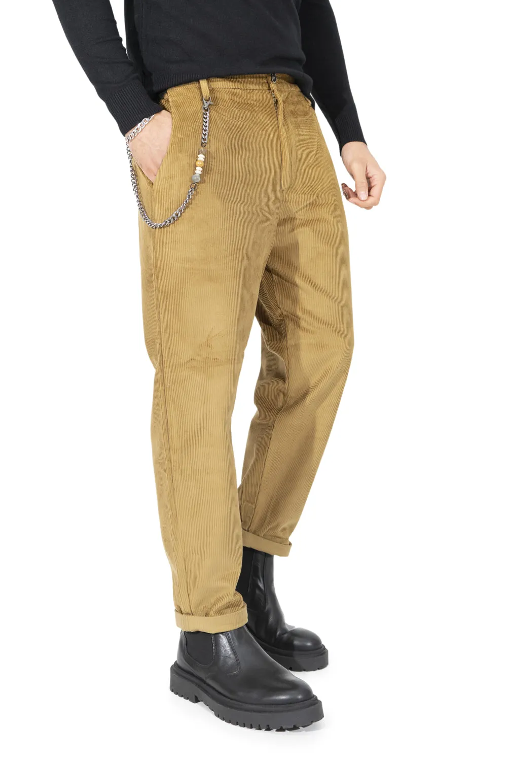 Pantalone Uomo Velluto Costine Con Bottone ed elastico Art. PT151