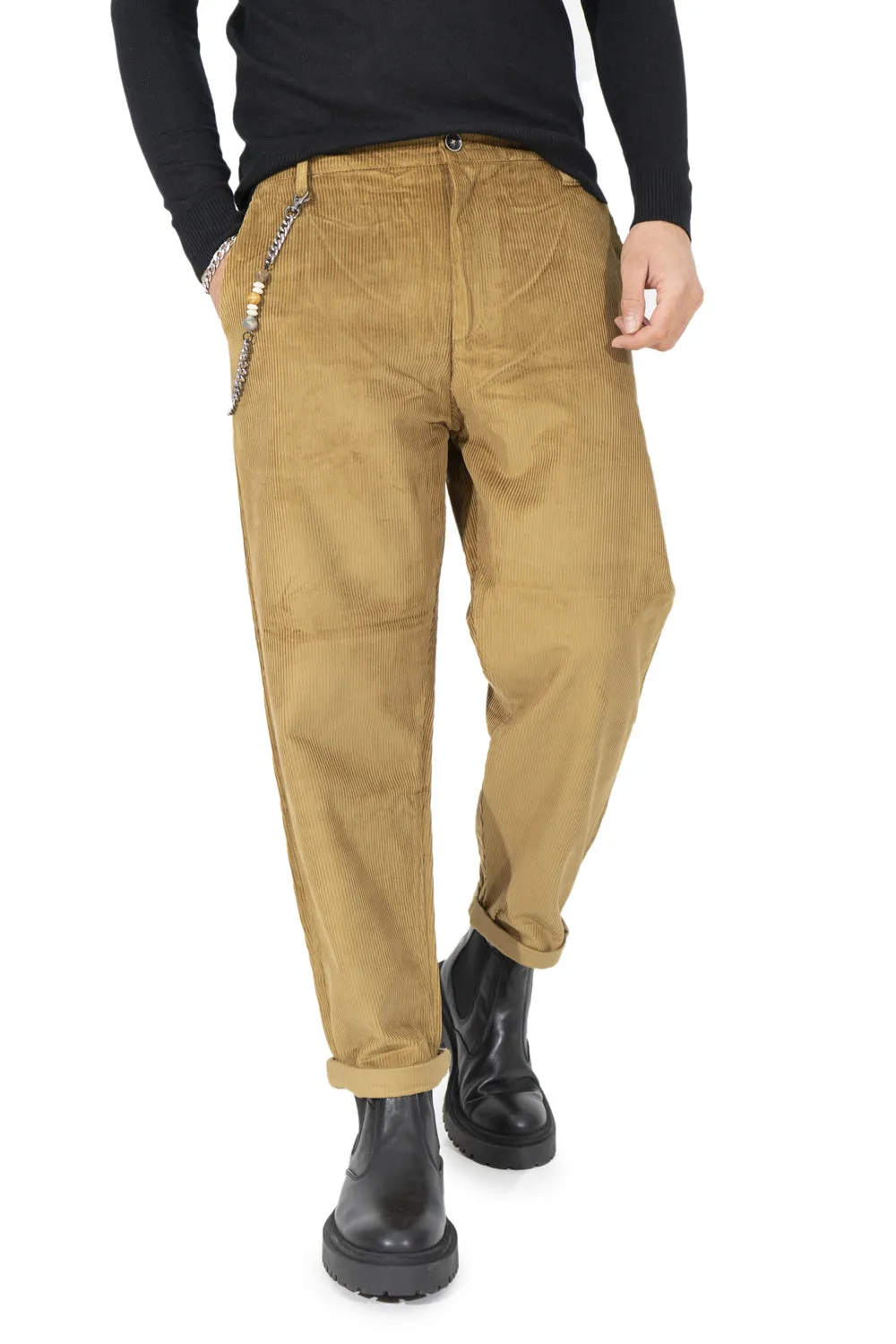 Pantalone Uomo Velluto Costine Con Bottone ed elastico Art. PT151
