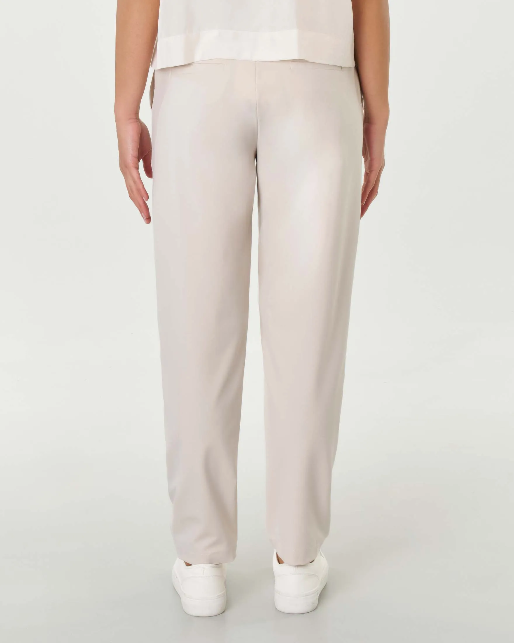 Pantaloni color gesso in tela di misto viscosa con elastico e coulisse inseriti in vita Linea MONOCHROME