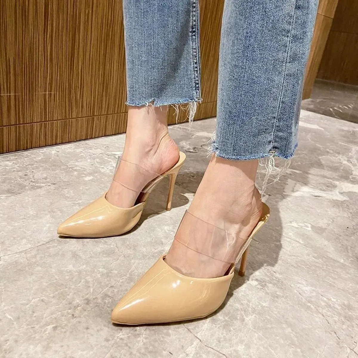 Pantofole con tacco alto a punta Scarpe estive da donna Scarpe da donna per feste poco profonde con decorazione in metallo moda