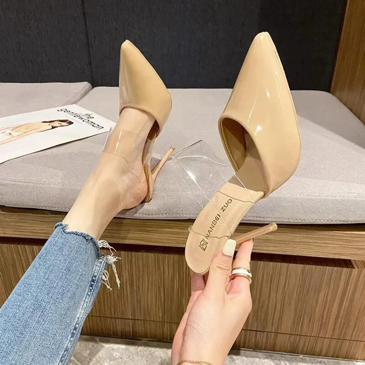Pantofole con tacco alto a punta Scarpe estive da donna Scarpe da donna per feste poco profonde con decorazione in metallo moda