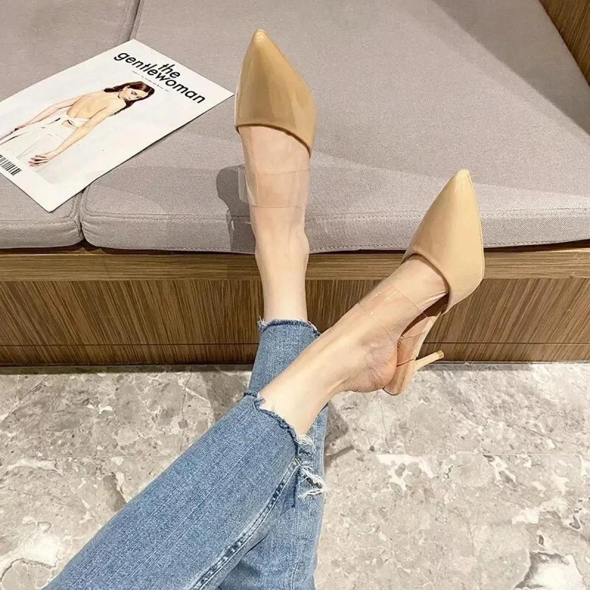 Pantofole con tacco alto a punta Scarpe estive da donna Scarpe da donna per feste poco profonde con decorazione in metallo moda