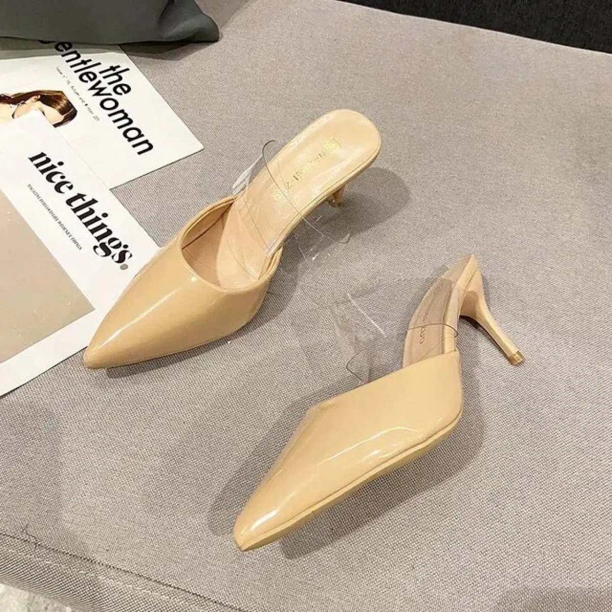Pantofole con tacco alto a punta Scarpe estive da donna Scarpe da donna per feste poco profonde con decorazione in metallo moda