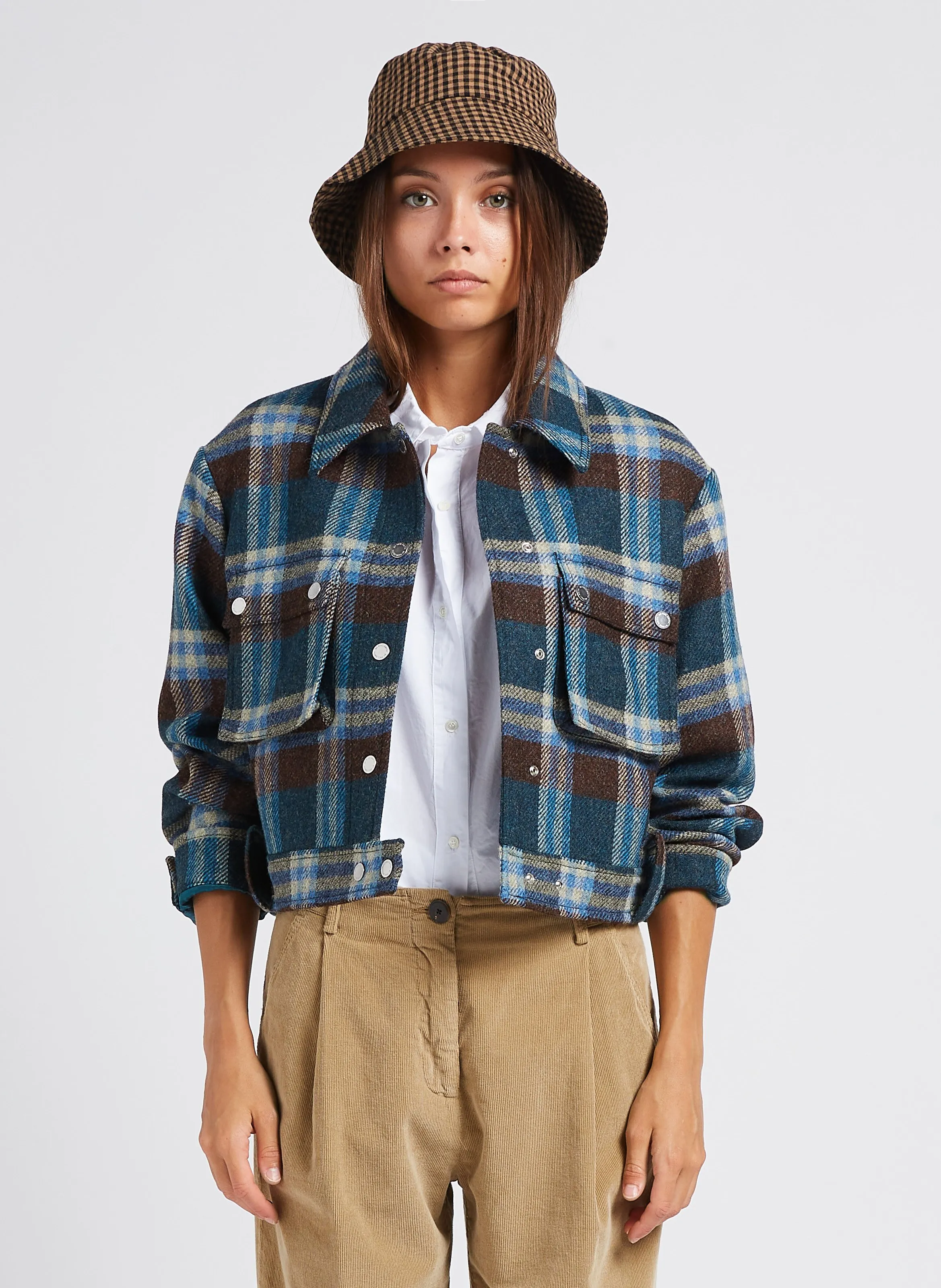 PAUL SMITH   Giacca corta collo classico a quadri in lana | Blu