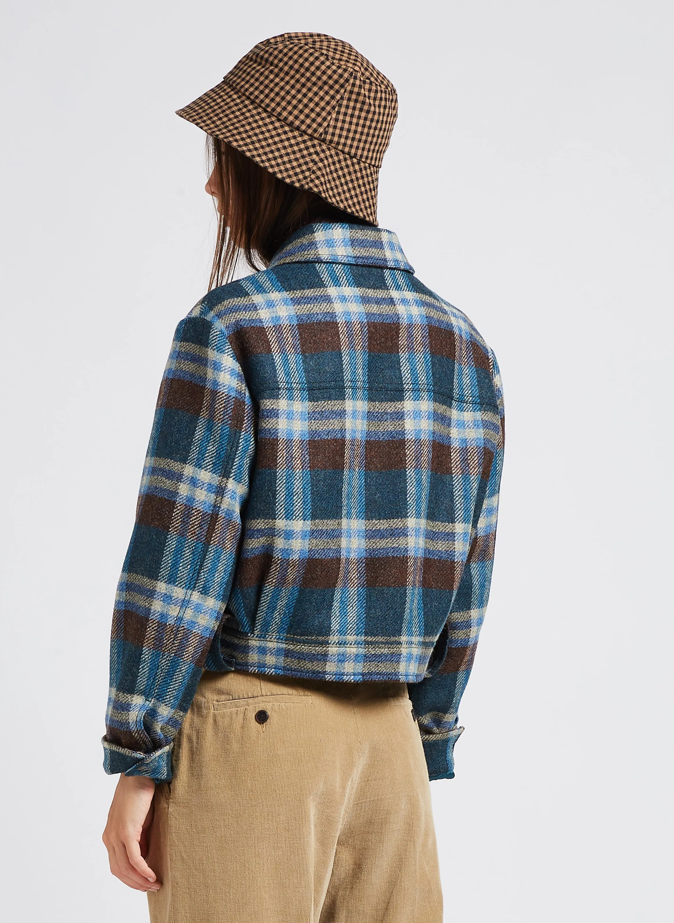  PAUL SMITH   Giacca corta collo classico a quadri in lana | Blu