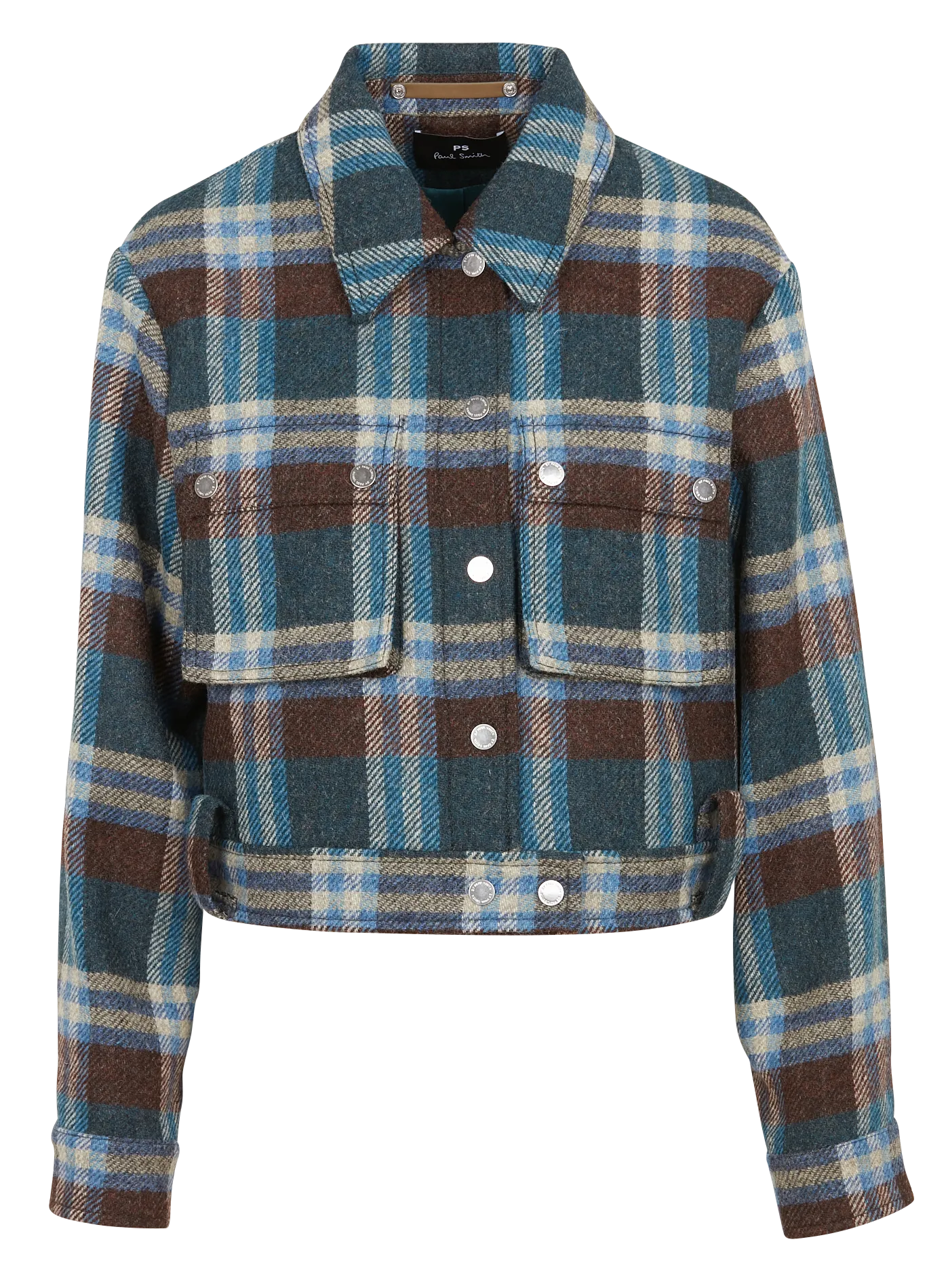 PAUL SMITH   Giacca corta collo classico a quadri in lana | Blu