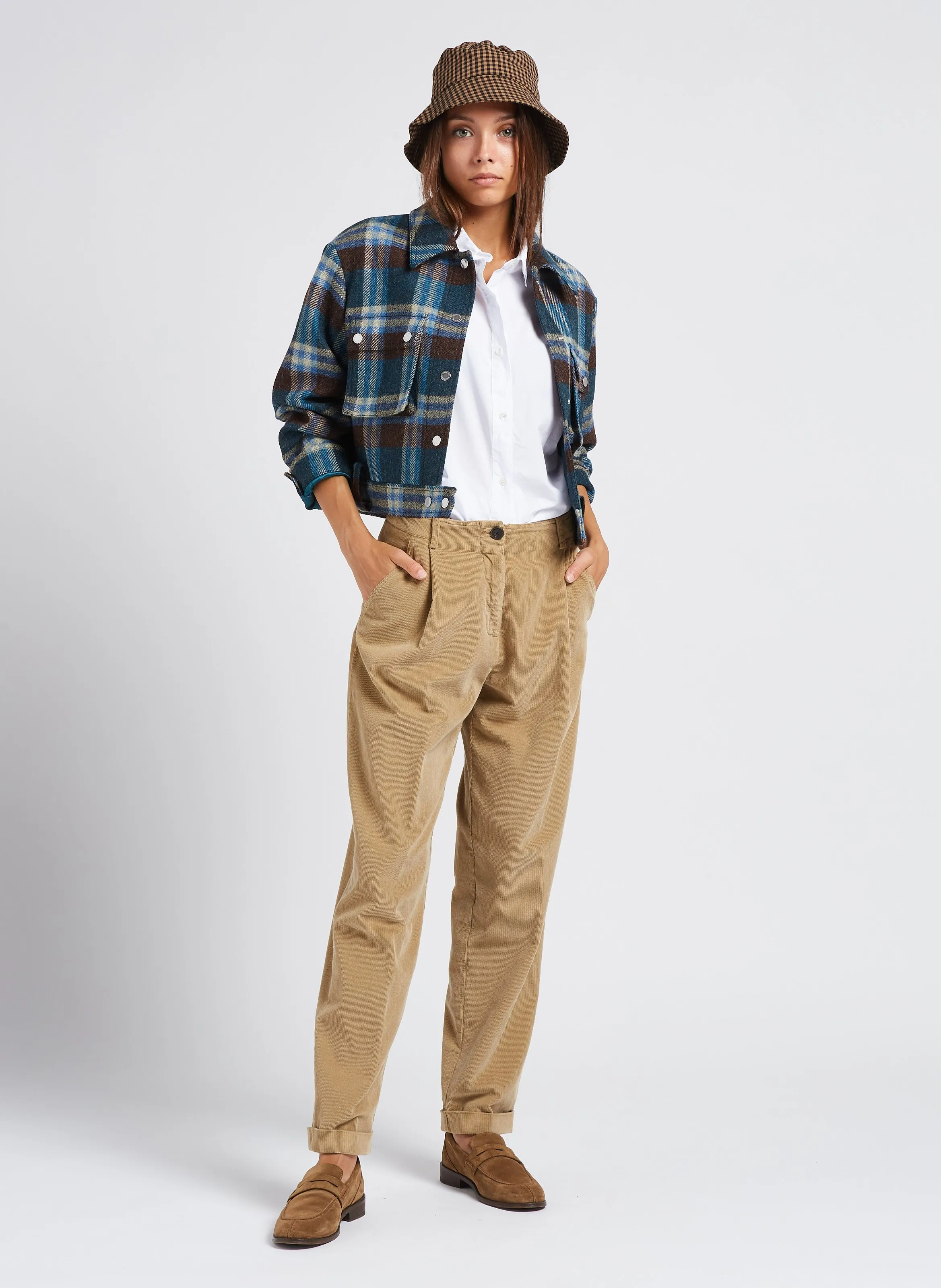  PAUL SMITH   Giacca corta collo classico a quadri in lana | Blu