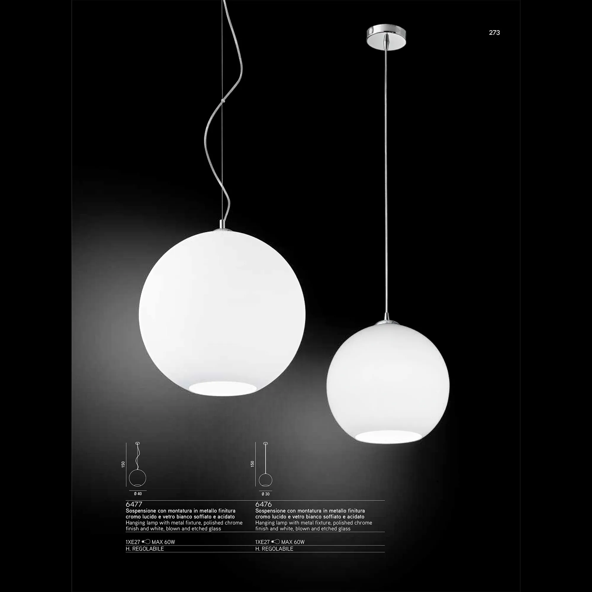 Perenz  Sospensione piccola di design moderno in cromo lucido e diffusore in vetro Ufo - 60W