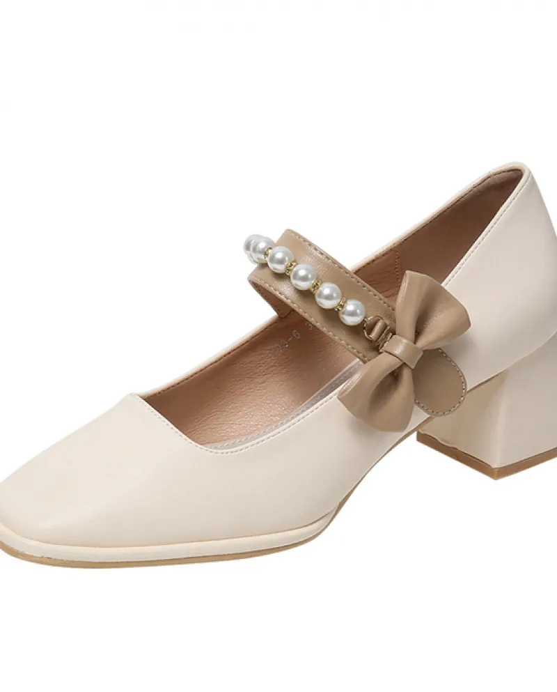 Perla Con Tacco Spesso Mary Jane Scarpe Primavera Autunno 2022 Nuova Punta Quadrata Scarpe Col Tacco Alto Delle Donne Della Piat