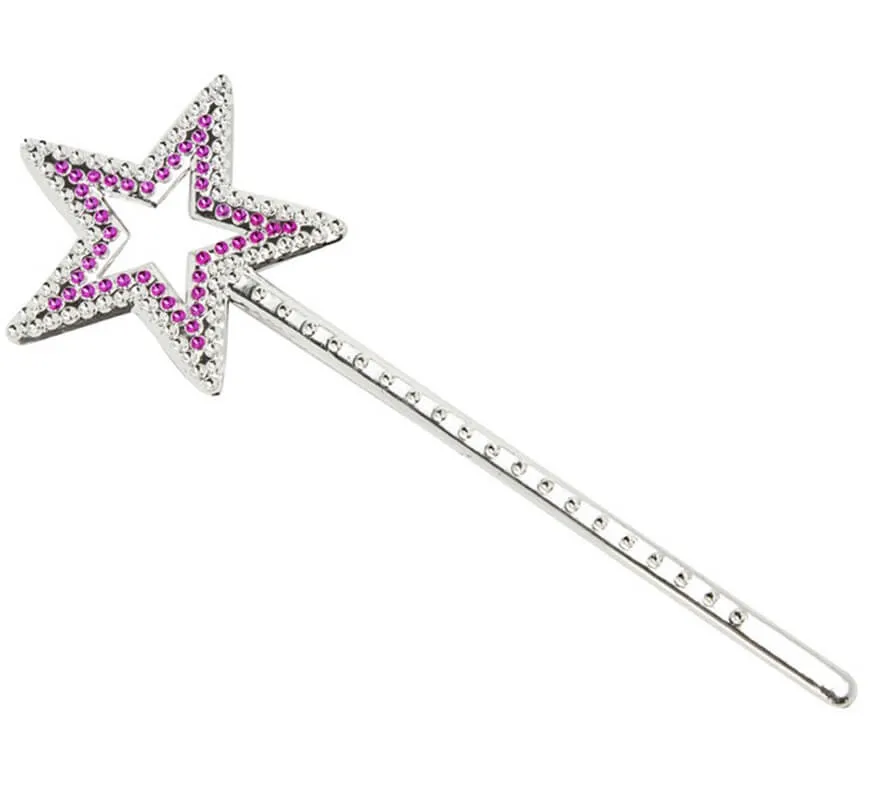 Piccola bacchetta con stella rosa di 23 cm