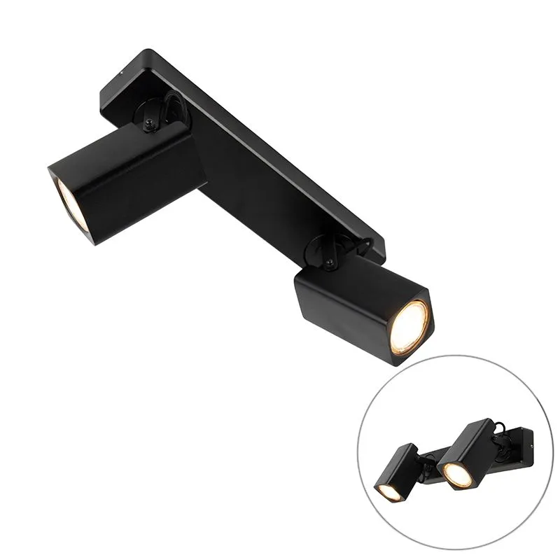 Plafoniera allungata regolabile nera 2 luci WARDEN