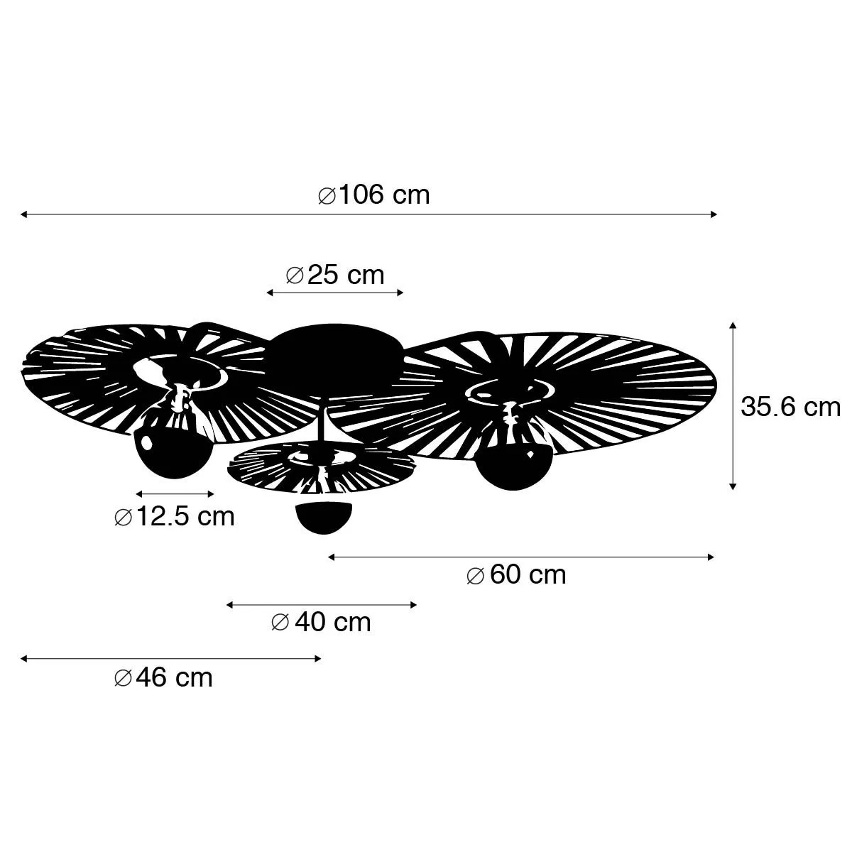 Plafoniera nera a 3 luci con specchio superiore G125 nero dimmerabile - Leia