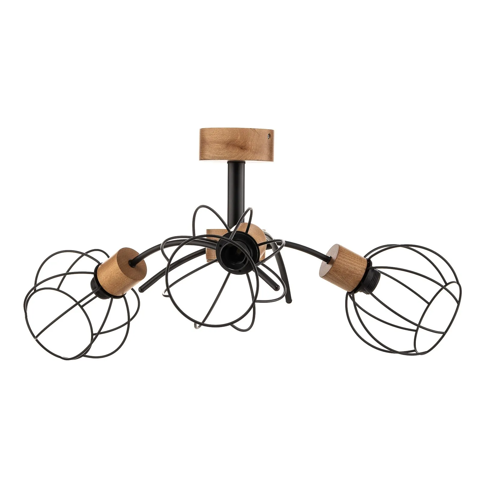 Plafoniera Pahlen, 3 luci, dettagli in legno