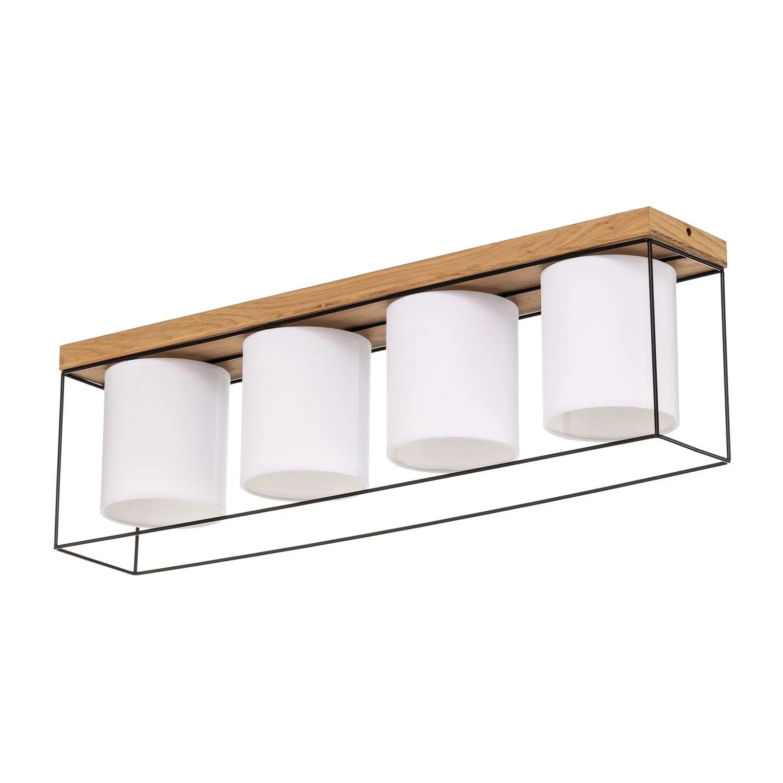 Plafoniera Trapper, nero/bianco/rovere, 4 luci