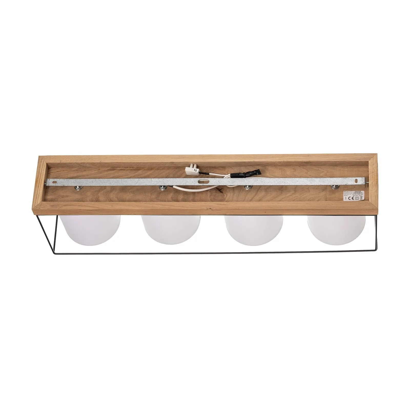 Plafoniera Trapper, nero/bianco/rovere, 4 luci