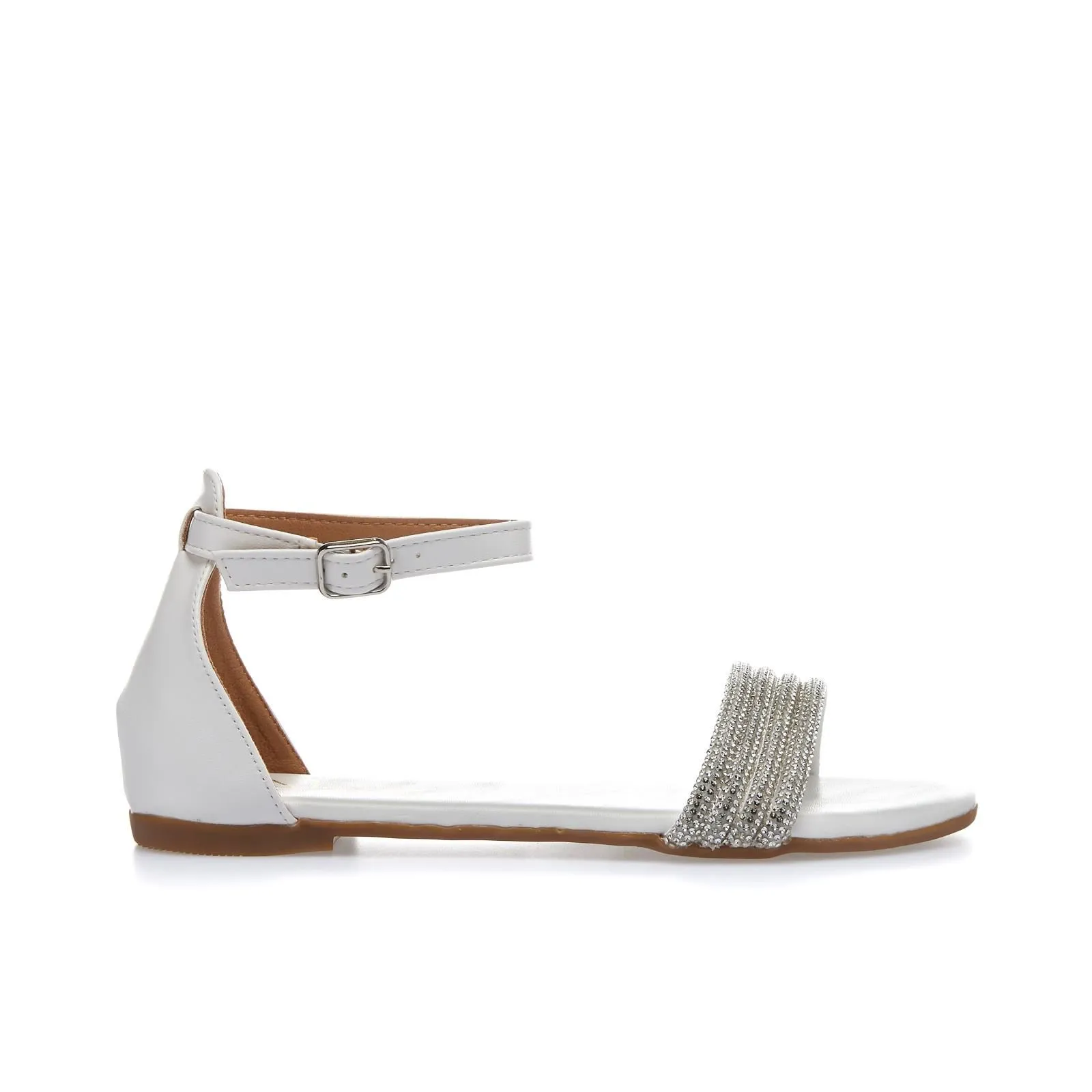 Sandali bassi bianchi con cinturini con strass