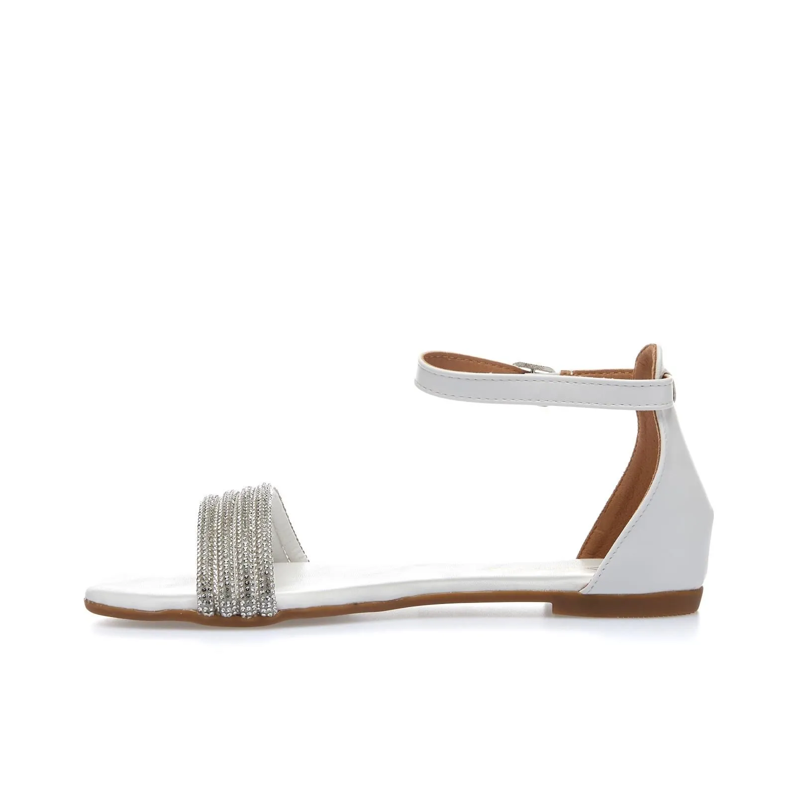 Sandali bassi bianchi con cinturini con strass