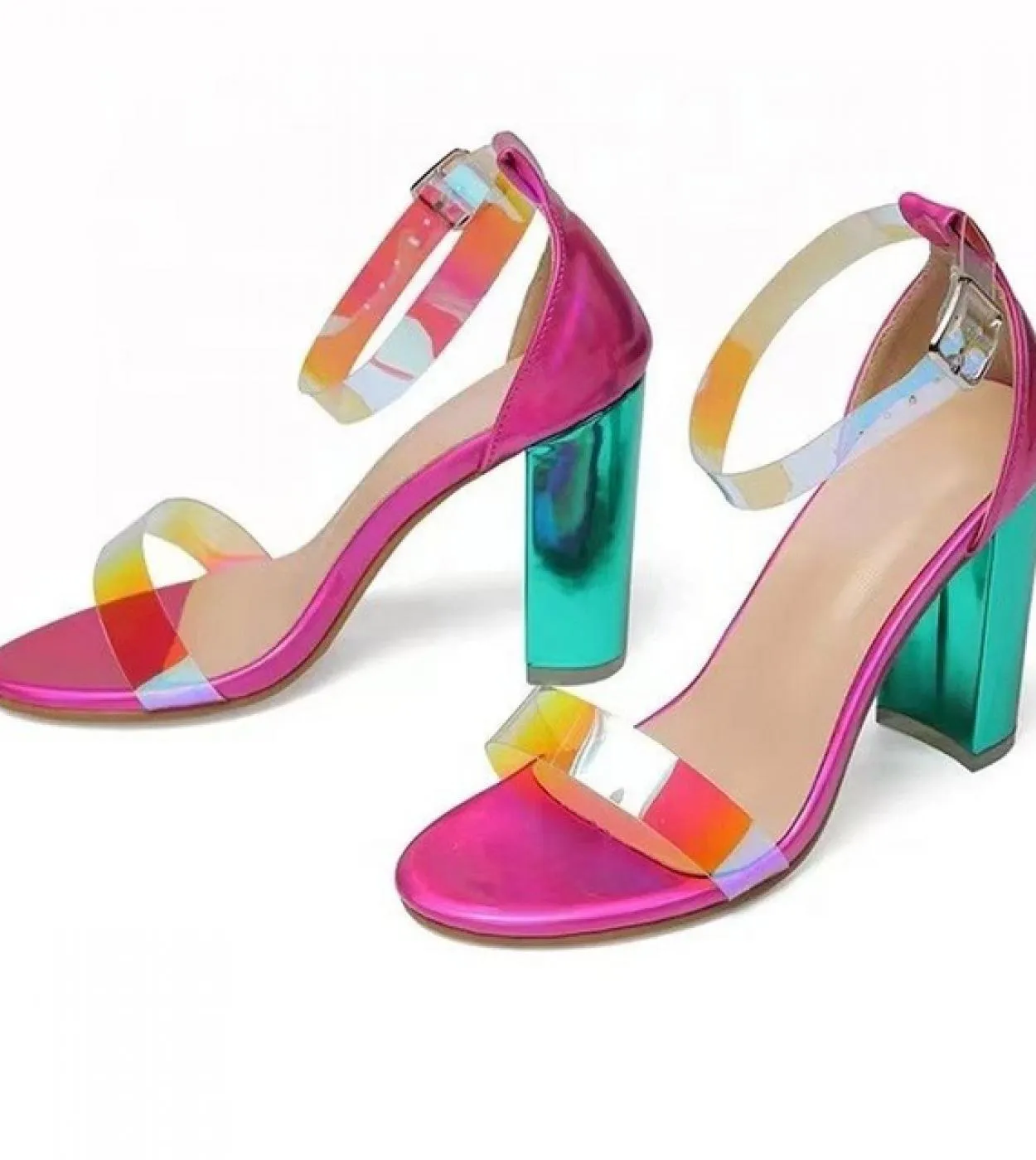 Sandali con tacco trasparente Donna Sandali con tacco trasparente in pvc Scarpe estive Donna Sandali con cinturino alla caviglia