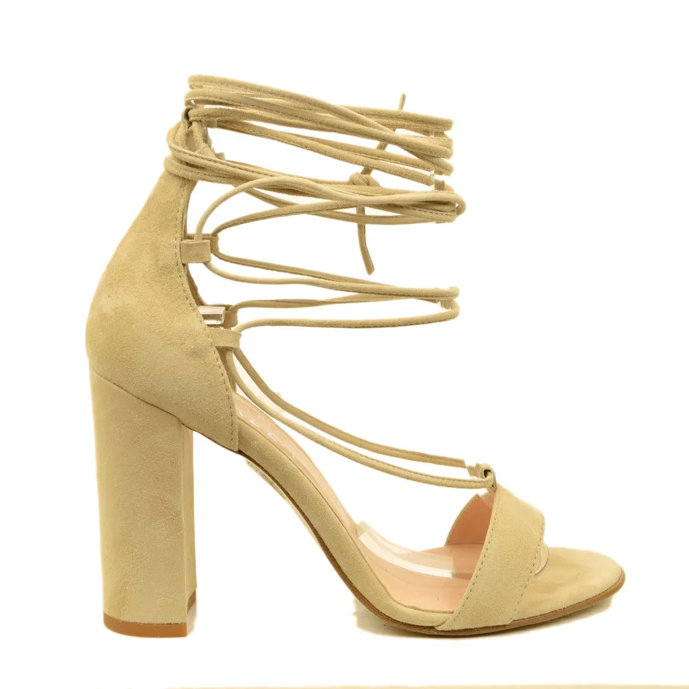 Sandali Donna Beige in Camoscio alla Schiava Made in Italy