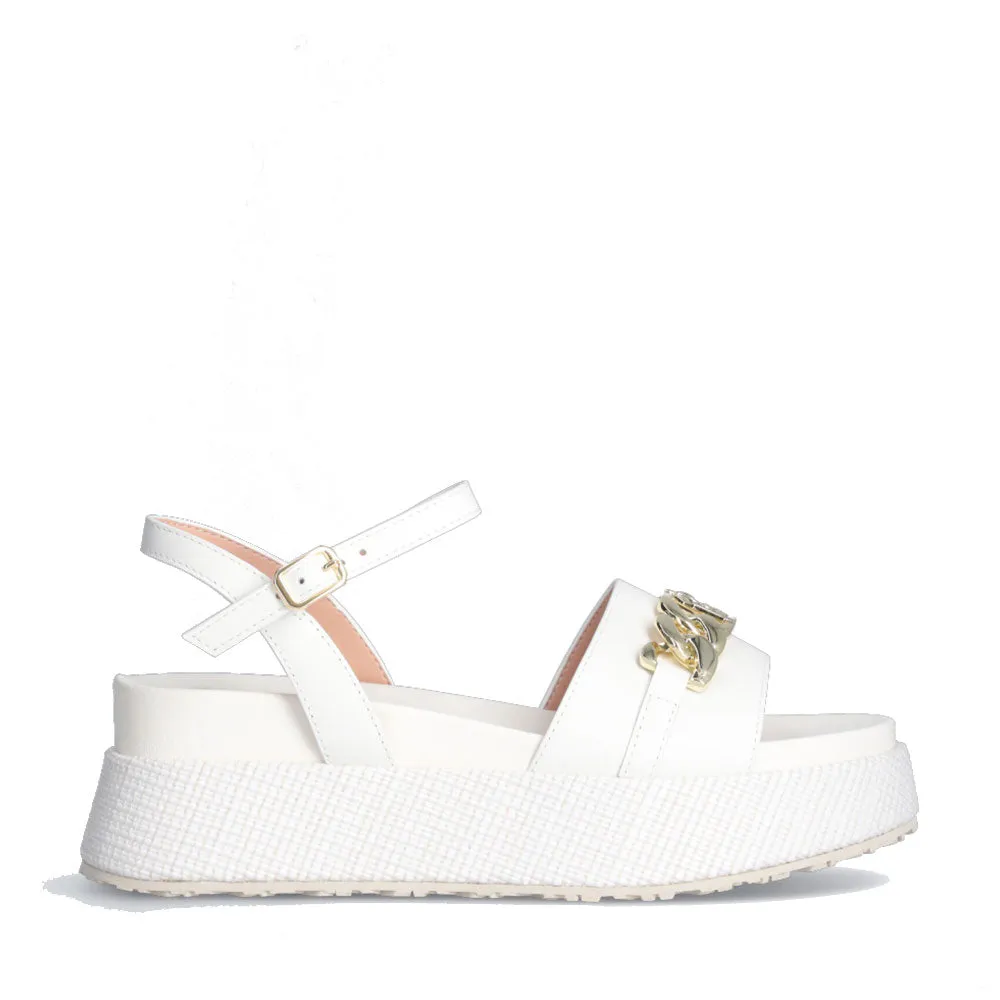 Sandali Platform LIU JO Frida 31 in Pelle Bianca con Logo Chain