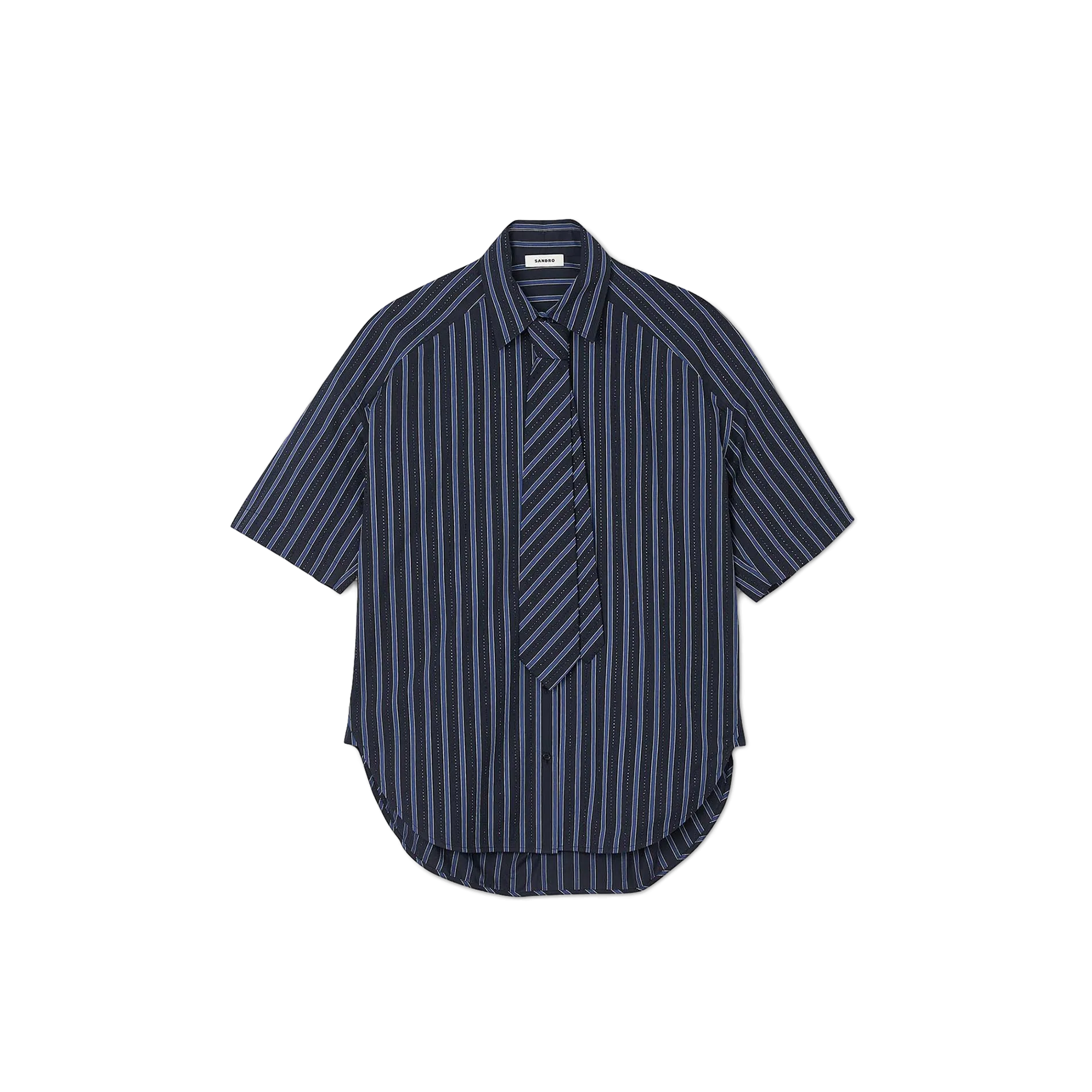  SANDRO   Camicia ampia in cotone con strass e cravatta | Blu