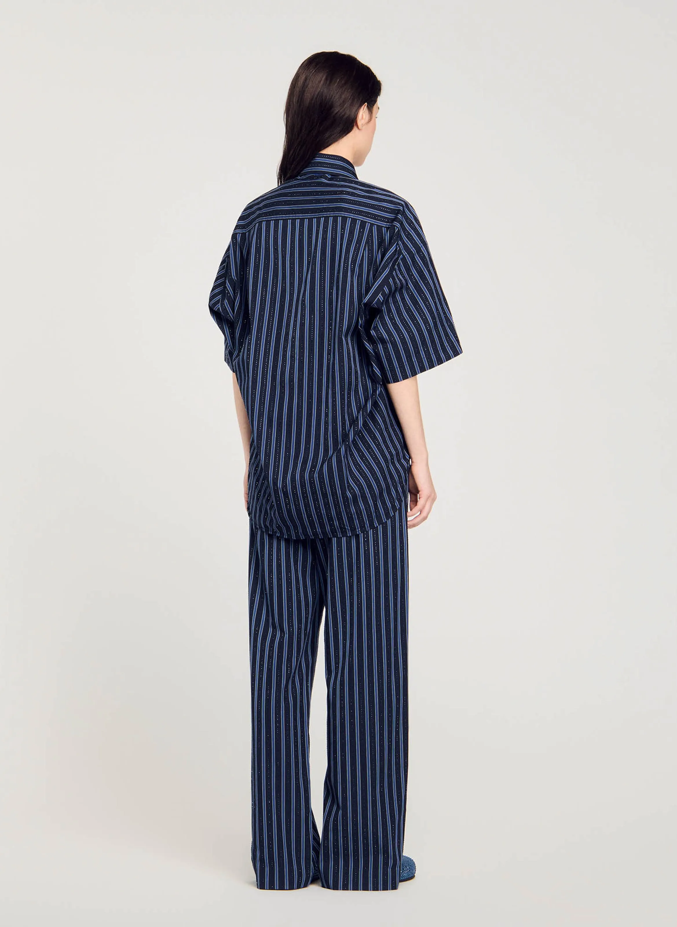  SANDRO   Camicia ampia in cotone con strass e cravatta | Blu