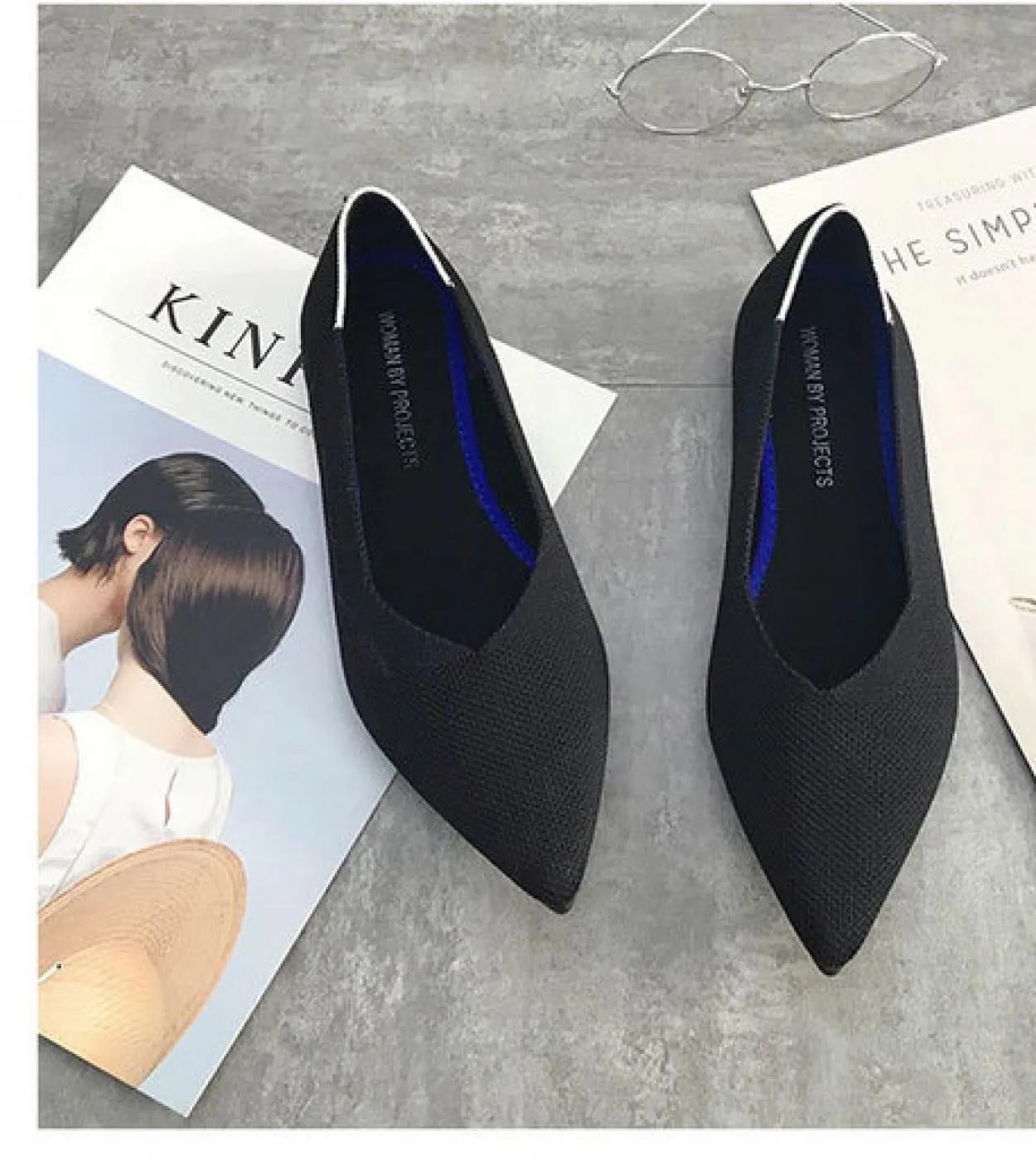 Scarpe da donna in maglia elasticizzata di colore misto giallo blu viola traspiranti, slipon, ballerine da donna, pagnotta da gu